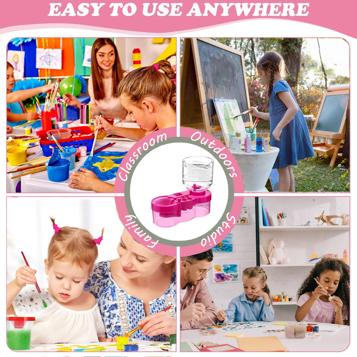 2025 Paint Brush Cleaner Brush Rinser Water Circulation, Brush Cleaner Painting Tool, Water Cycle Paint Brush Rinser With Brush Holder and Palette, Brush Rinser Dispenser for Adults Artist Kid(Purple) Beikity