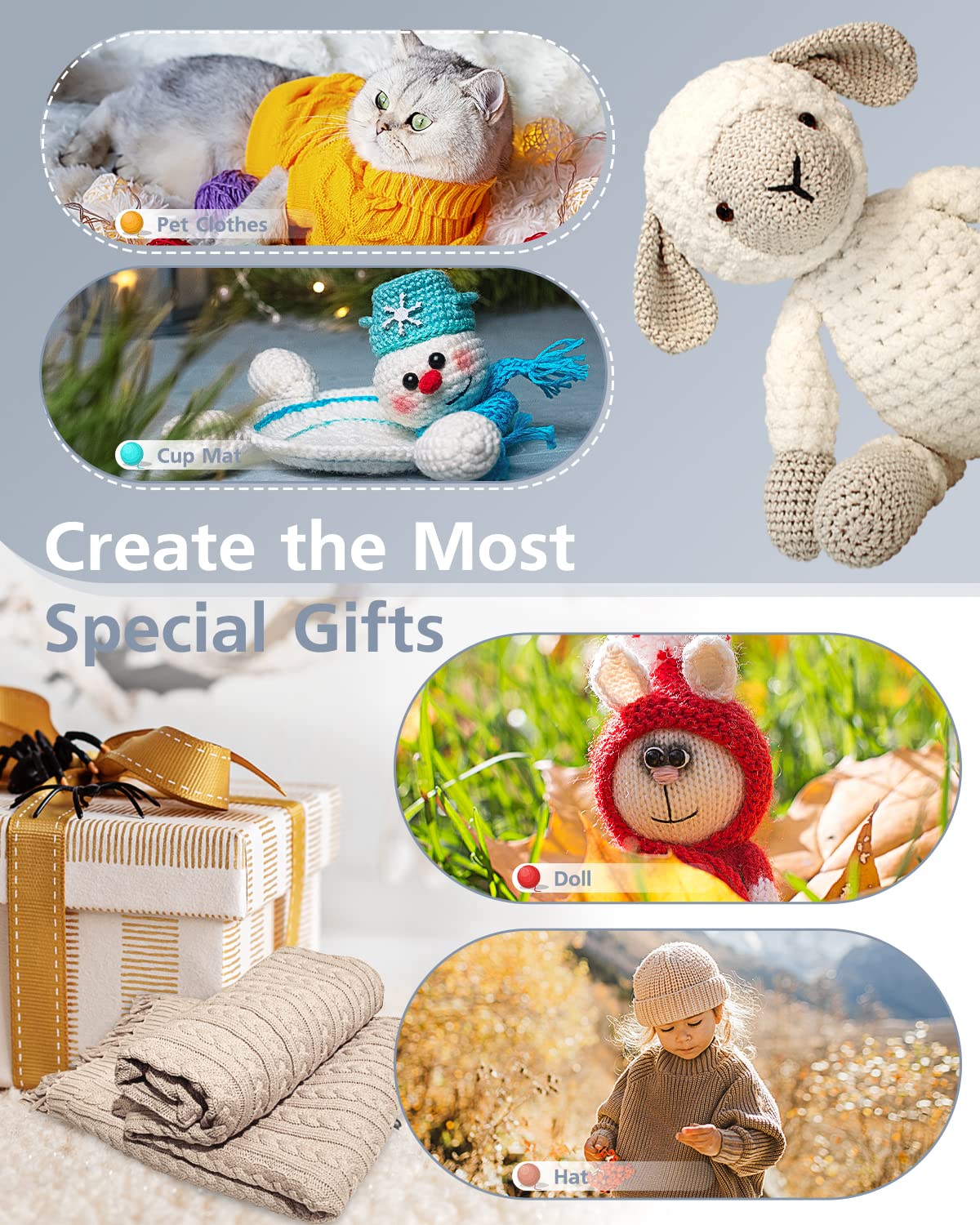 Coopay Crochet & Knitting Yarn, 25g x 14 Multicolor Acrylic Yarn, 1071yd, 4ply Soft, Beginner/Professional Kit Coopay