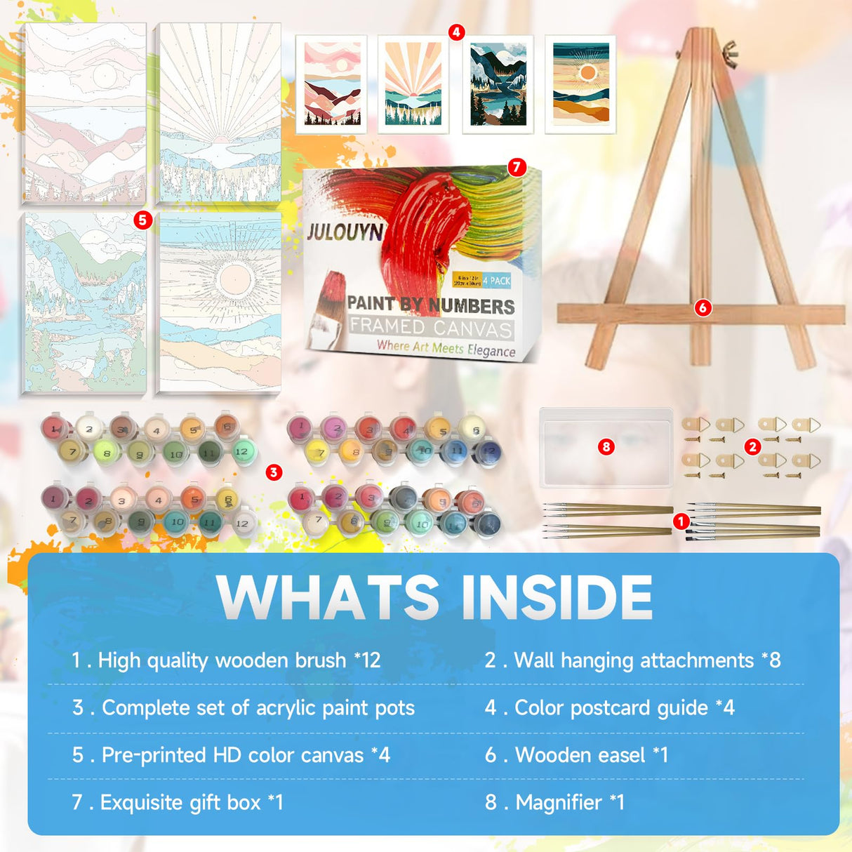 Julouyn 4 Pack National Park Paint by Numbers Kit for Adults with Framed, Sunset Sunrise Mountain Easy Paint by Number Kits On Canvas with Wooden Easel, Painting by Numbers for Beginner Gift 8x12 in Julouyn