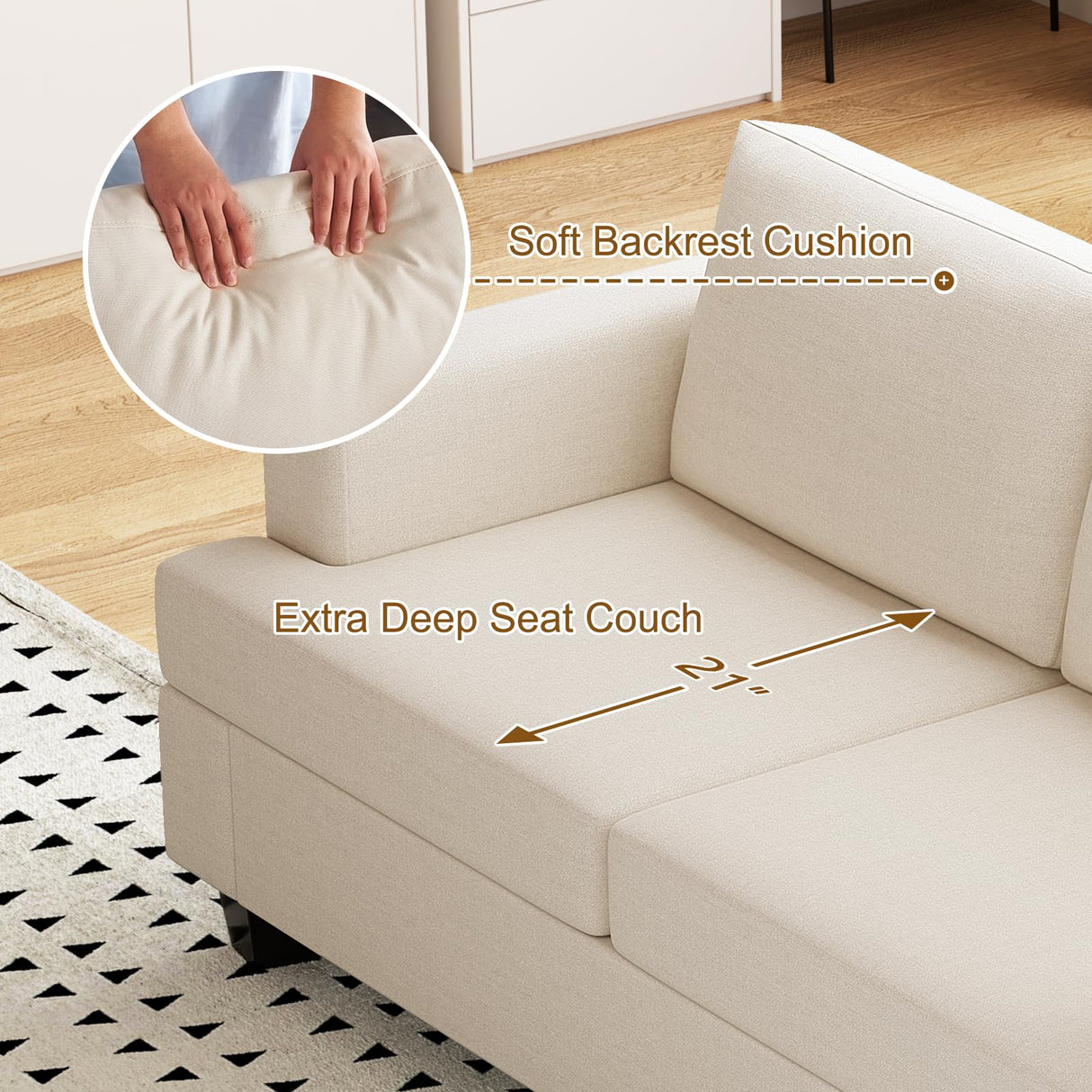 Furnimart 62" Loveseat Couch, Modern Love Seat Couches for Small Spaces, Beige Linen Sofa, Deep Seat Sofa for Living Room, Small 2 Seater Couch for Bedroom, Office Furnimart