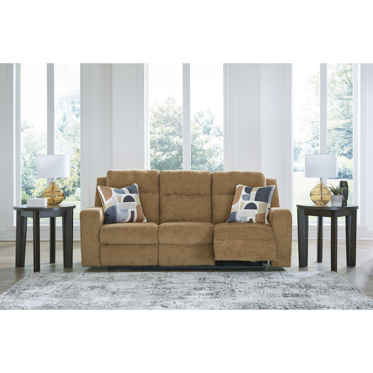 Signature Design by Ashley Kanlow Contemporary Manual Reclining Sofa with 2 Accent Pillows, Light Brown Signature Design by Ashley