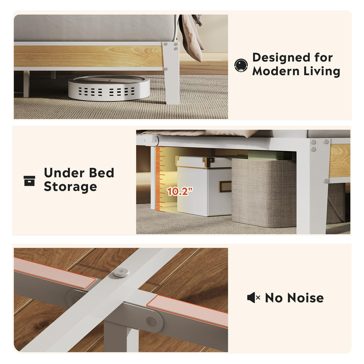 WLIVE Queen Size Upholstered Bed Frame with 2 Side Shelves, Linen Tufted Storage Headboard with Charging Ports and LED Light, Metal Solid and Stable, No Box Spring Needed, Easy Assembly, Beige WLIVE