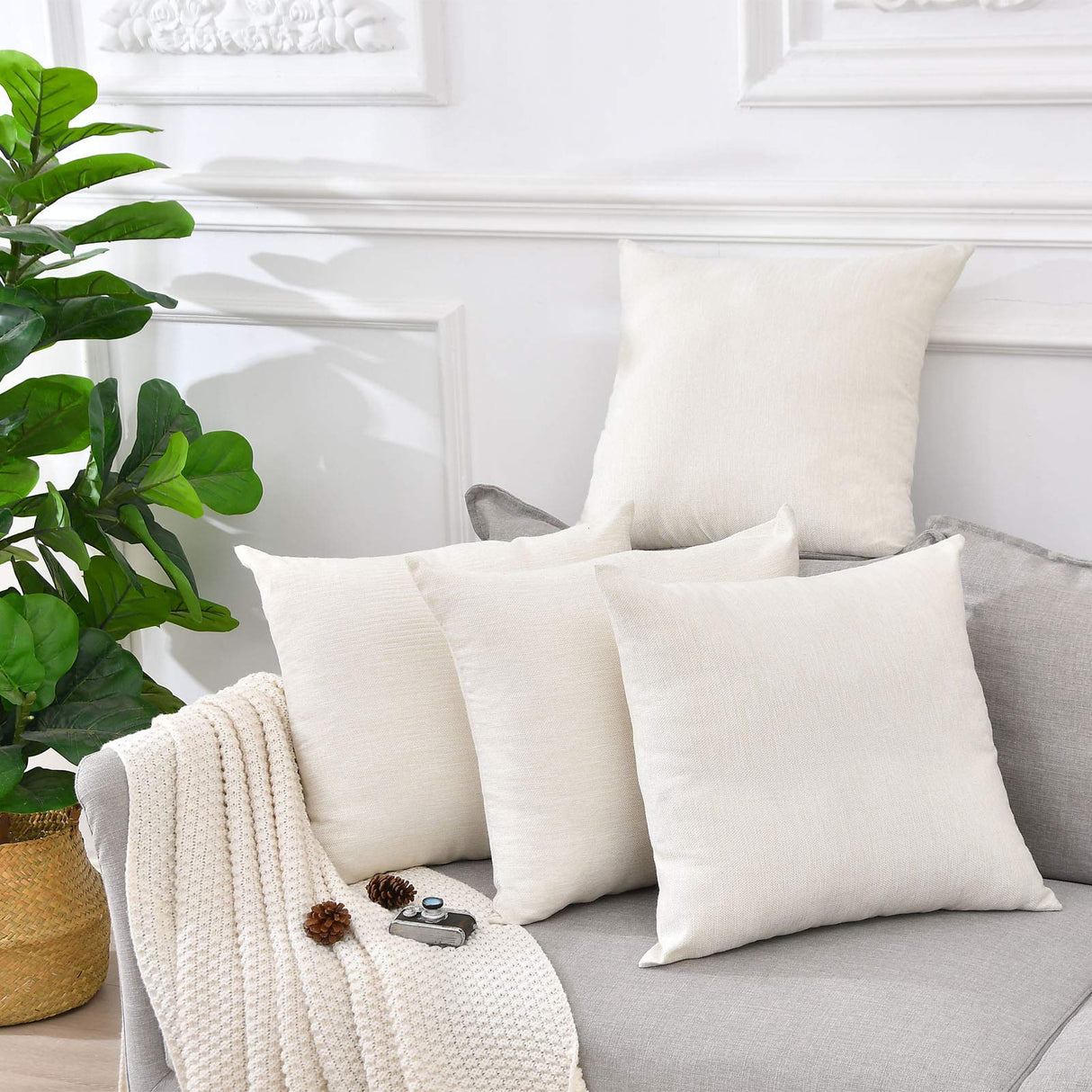 LisBiya Linen Throw Pillow Covers 18 x 18 Beige Decorative Blank Couch Pillow Covers for Sublimation Bed Sofa Farmhouse Cushion Cases Set of 4 LisBiya