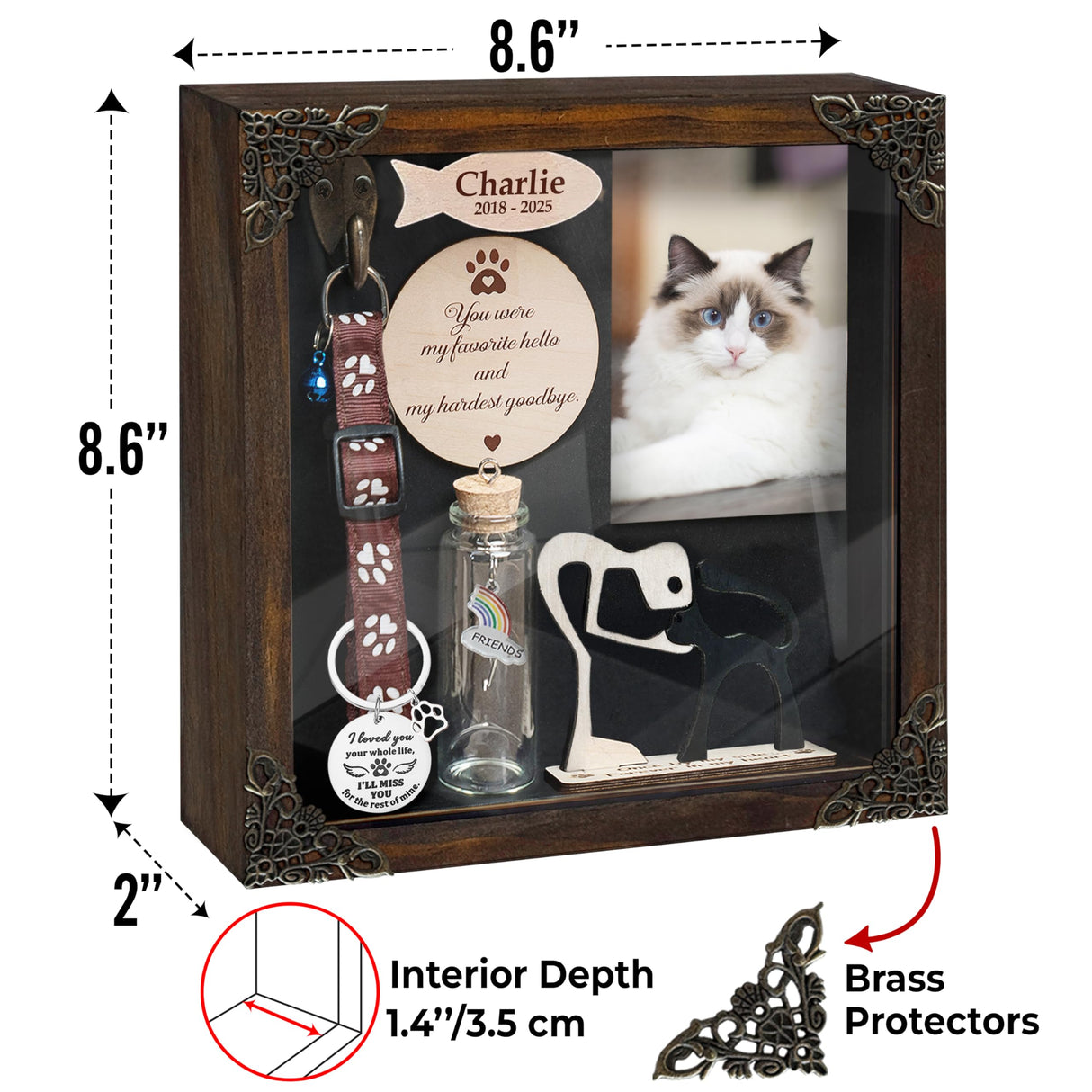 Personalized Shadow Box Dog Memorial Gift Collar Holder Picture Frame Sympathy Wood Pet Dog Cat Sculptures Fur Jar Rainbow Bridge Urns Teeth Keepsake Idea Gift for Pet Lover Tabletop Wall Hanging vinatimes