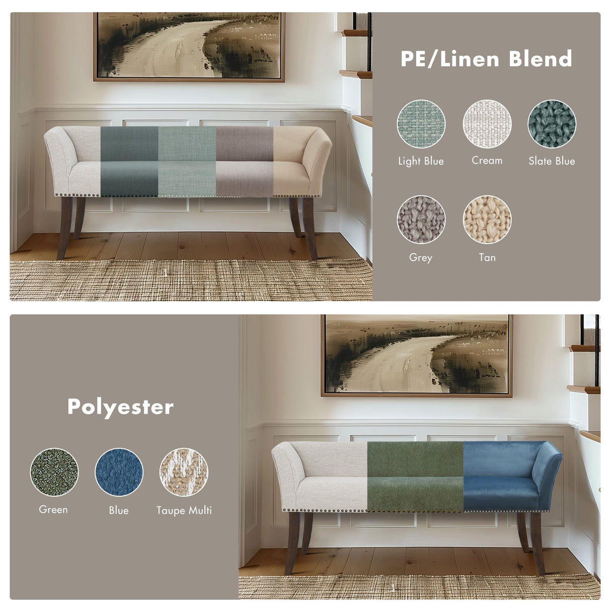 Madison Park Accent Bench, Upholstered with Nailhead Trim, & Padded Seat Entryway Bench Small, End of Bed Bench with Back, 49.5" W x 19.25" D x 23" H, Grey Madison Park