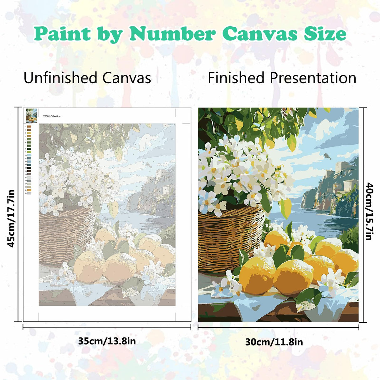 MEIYUDA Lemon Paint by Numbers Kit, Seascape Paint by Numbers for Adults Beginners, Lemon Flowers DIY Acrylic Oil Painting by Number on Canvas for Gift Home Wall Decor 12x16in MEIYUDA