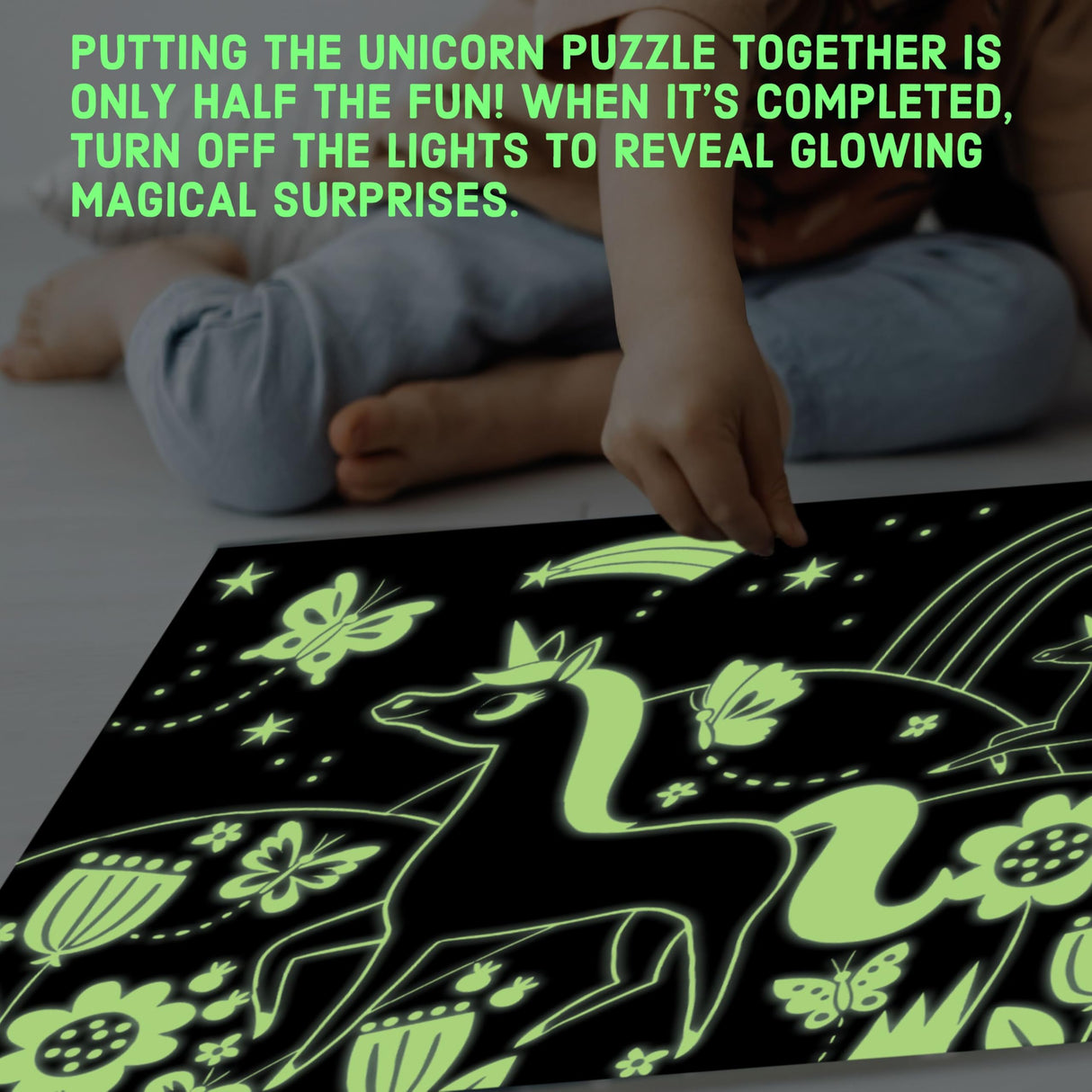 Mudpuppy Unicorns – 100 Piece Glow In The Dark Jigsaw Puzzle with a Wondrous Scene of Magical Unicorns and Hidden Hillside Details in the Dark Mudpuppy