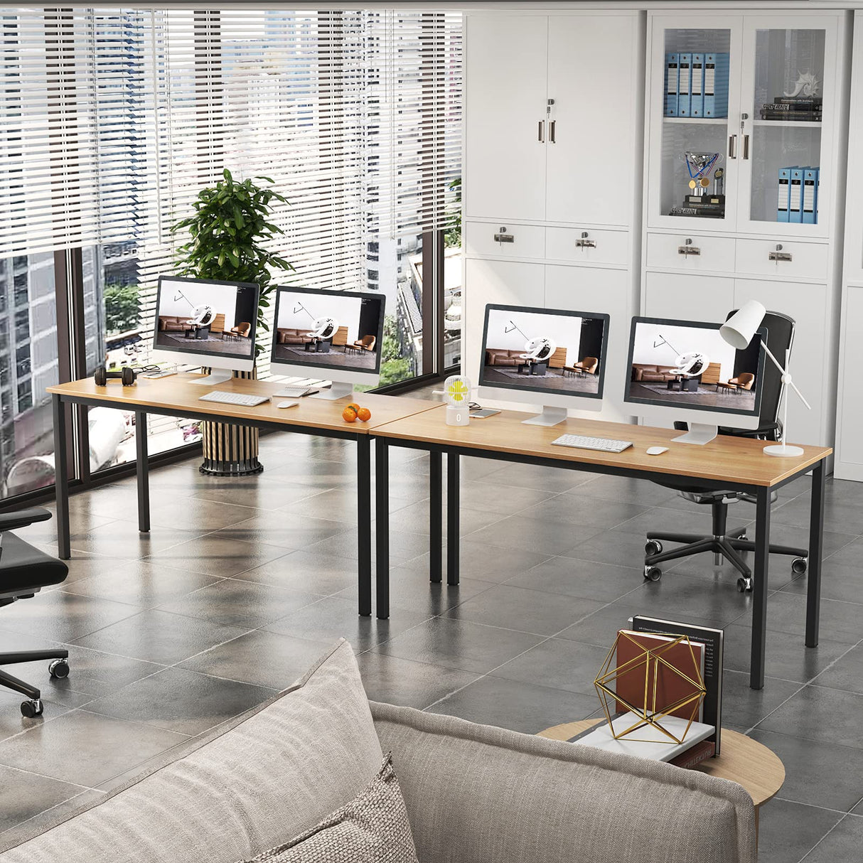 DlandHome 63 inches X-Large Computer Desk, Composite Wood Board, Decent and Steady Home Office Desk/Workstation/Table, BS1-160TB Teak and Black Legs, 1 Pack DlandHome