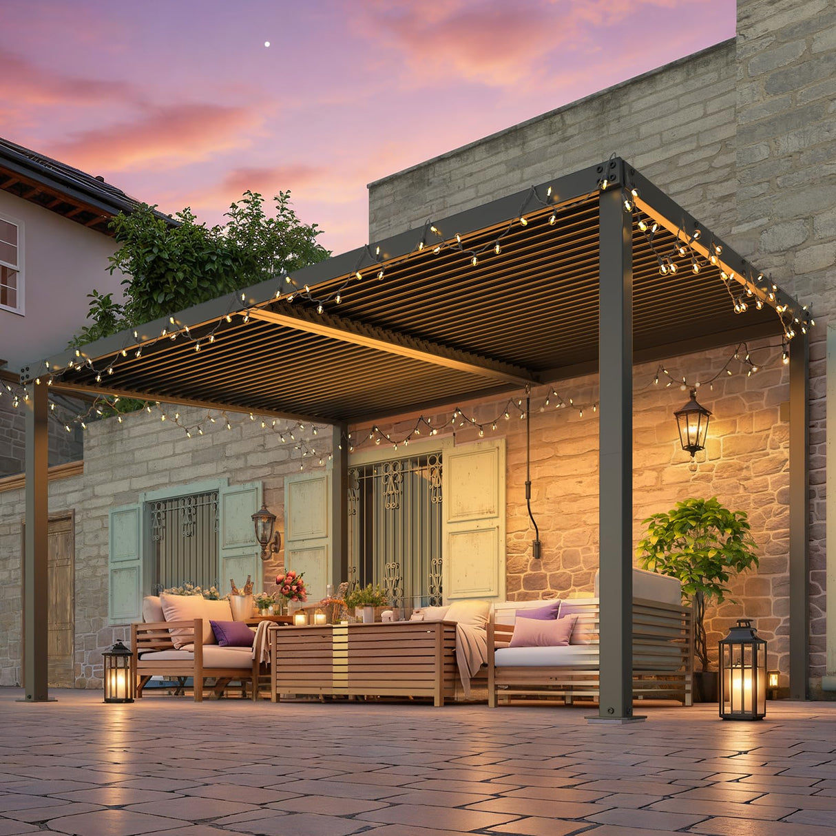 AECOJOY 13' x 10' Louvered Gazebo Pergola, 10x13 Outdoor Hardtop Wall-Mounted Lean to Gazebo with Adjustable Metal Rainproof Patio Roof, Pergolas and Gazebos Clearance, Heavy Duty Awnings for Patio AECOJOY