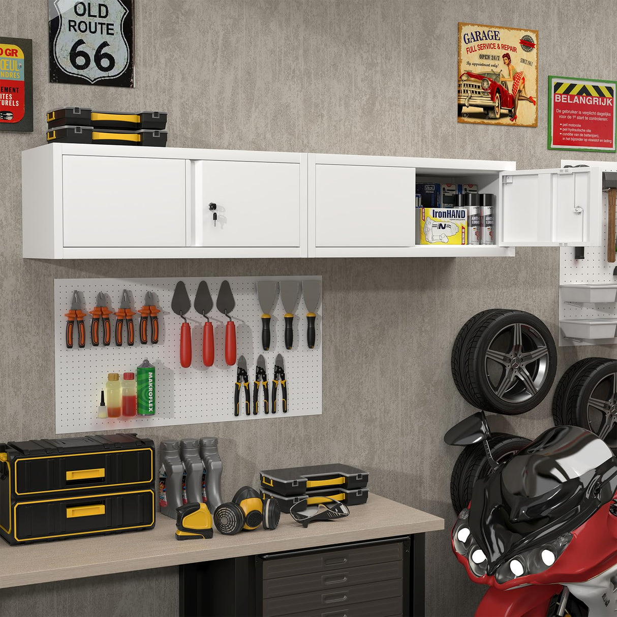 LUCYPAL Metal Storage Cabinet,Garage Wall Mounted Storage Cabinet with Locking Doors,Steel Hanging Cabinets for Home Office,Warehouse,Bathroom,Kitchen,White,12.8''H LUCYPAL