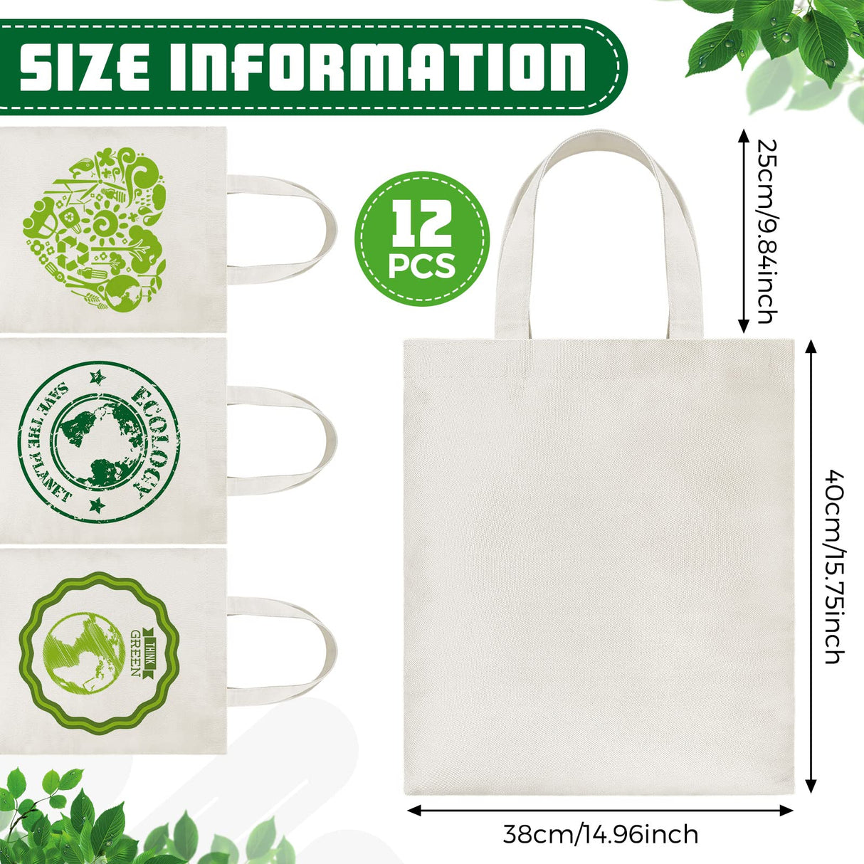 Xuniea 24 Pcs Sublimation Polyester Tote Bag Blank Canvas Bag Bulk Reusable Grocery Shopping Bag Christmas Gift 15 x 16'' (Beige) Xuniea