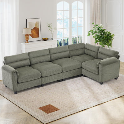 HAOMARKETS 115” Modular Sectional L Shaped Corner Sofa, Corduroy 5-Seater Couches with Thick Cushion for Living Room, Green