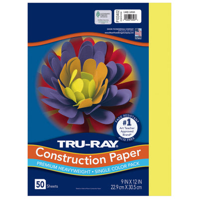 Tru-Ray Heavyweight Construction Paper, Lively Lemon, 9" x 12", 50 Sheets