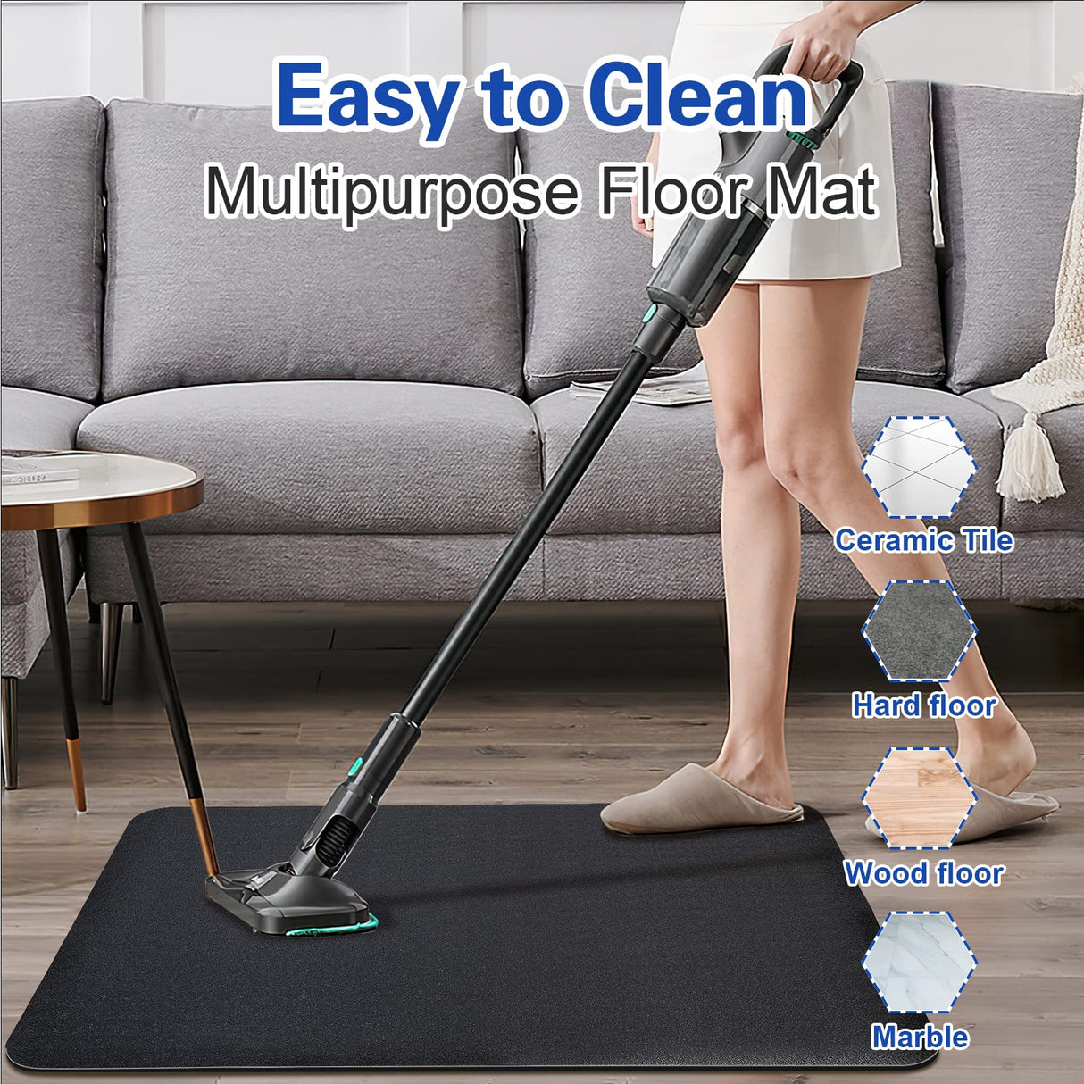 Office Rolling Chair Mat for Hardwood and Tile Floor, Black, Anti-Slip, Non-Curve, Chair Mat Best for Under The Computer Desk, 47 x 35 Rectangular Non-Toxic Plastic Protector, Not for Carpet Lesonic