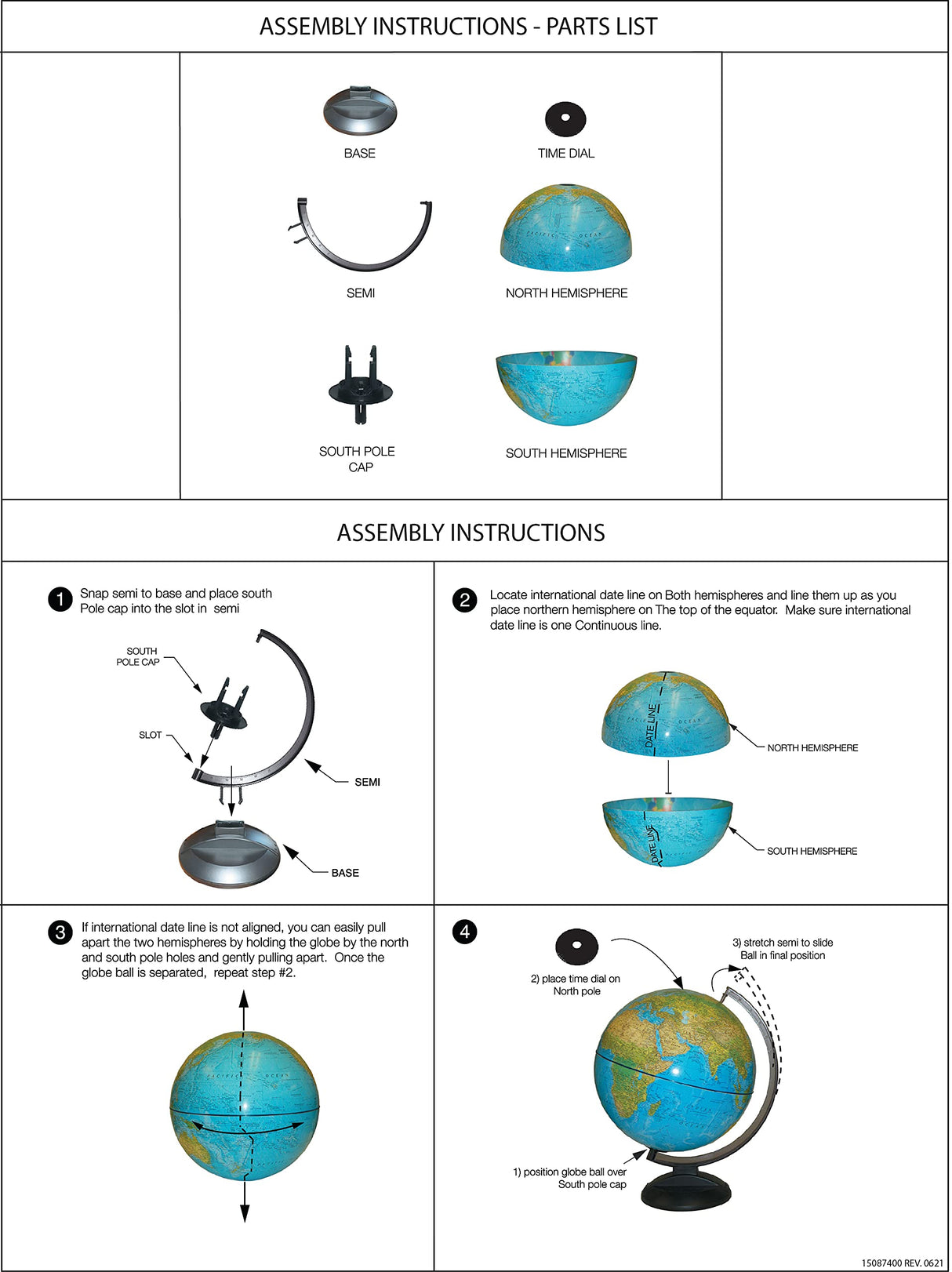 Replogle Ready to Assemble World 12" Diameter Globe, USA Cartography, Modern Acrylic Globe Stand and Blue Ocean Globe Ball. Easy to assemble globe that shows both Political and Vegatative information including political borders and provincial borders, maj Replogle