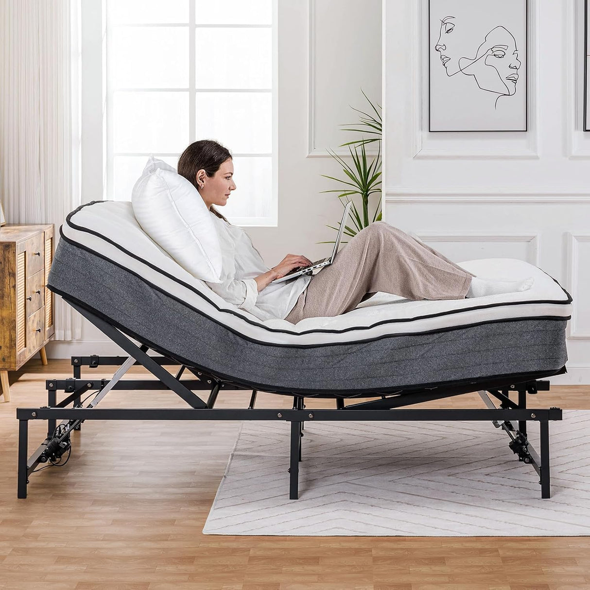 COMHOMA Adjustable Bed Frame Queen, Independent Head and Foot Incline, Adjustable Electric Bed Base with Remote Control, Easy Installation (King (U.S. Standard)) COMHOMA