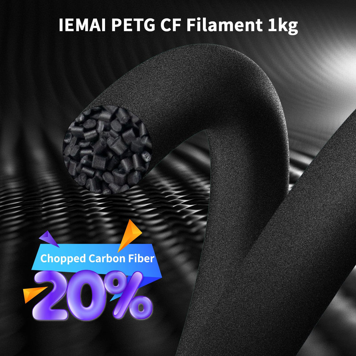 IEMAI PETG Carbon Fiber Filament 1.75mm, Matte Black PETG-CF, Heat-Resistant, High Strength & Rigidity 3D Printer Filament, 1kg Spool Designed for Complex Models and Functional Parts IEMAI