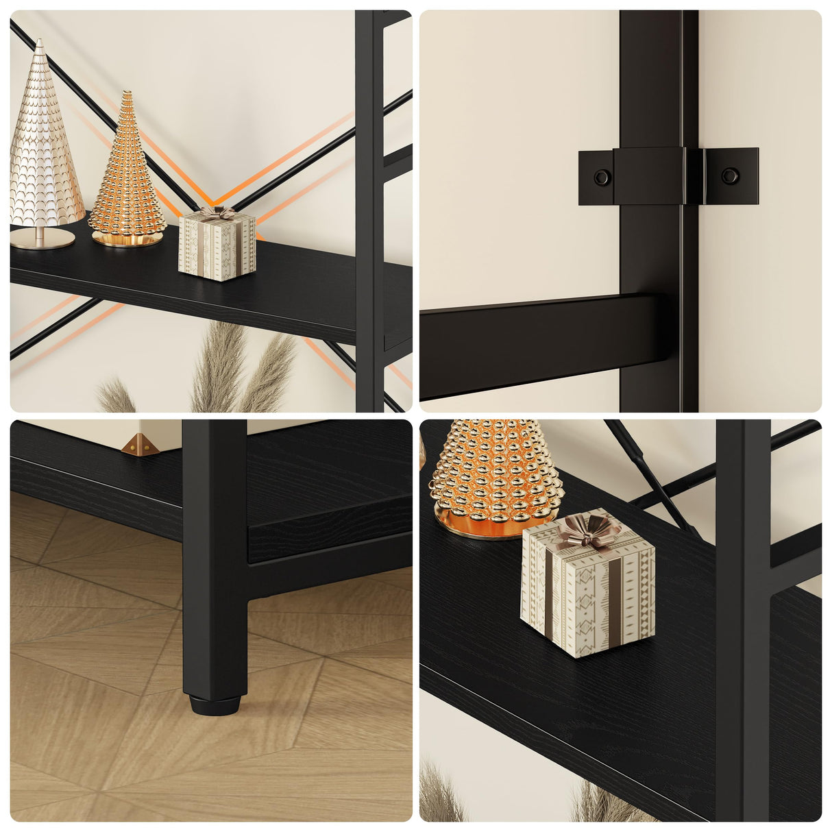 IRONCK Industrial Bookcases and Bookshelves, 5-Tiers Corner Bookcase with Curved Panels, L Shaped Shelf with Metal Frame for Open Storage for Living Room Home Office, Black IRONCK