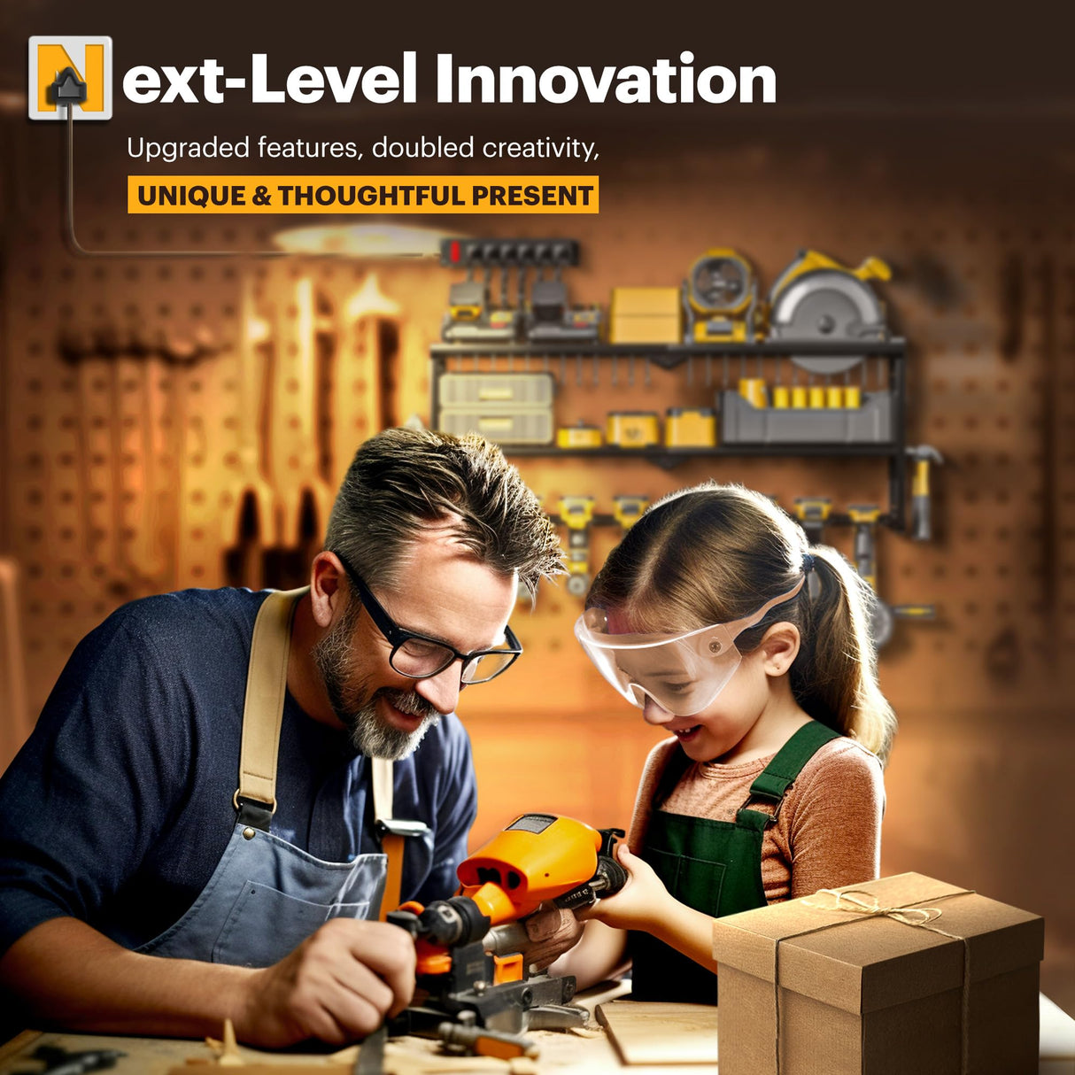 Spampur Power Tool Organizer Wall Mount with Charging Station, 8 Slots for Drill Organizer, Tool Battery Holder with 6 Outlet Power Strip, Drill Holder Heavy Duty Garage Organizers/Men's Gifts Spampur