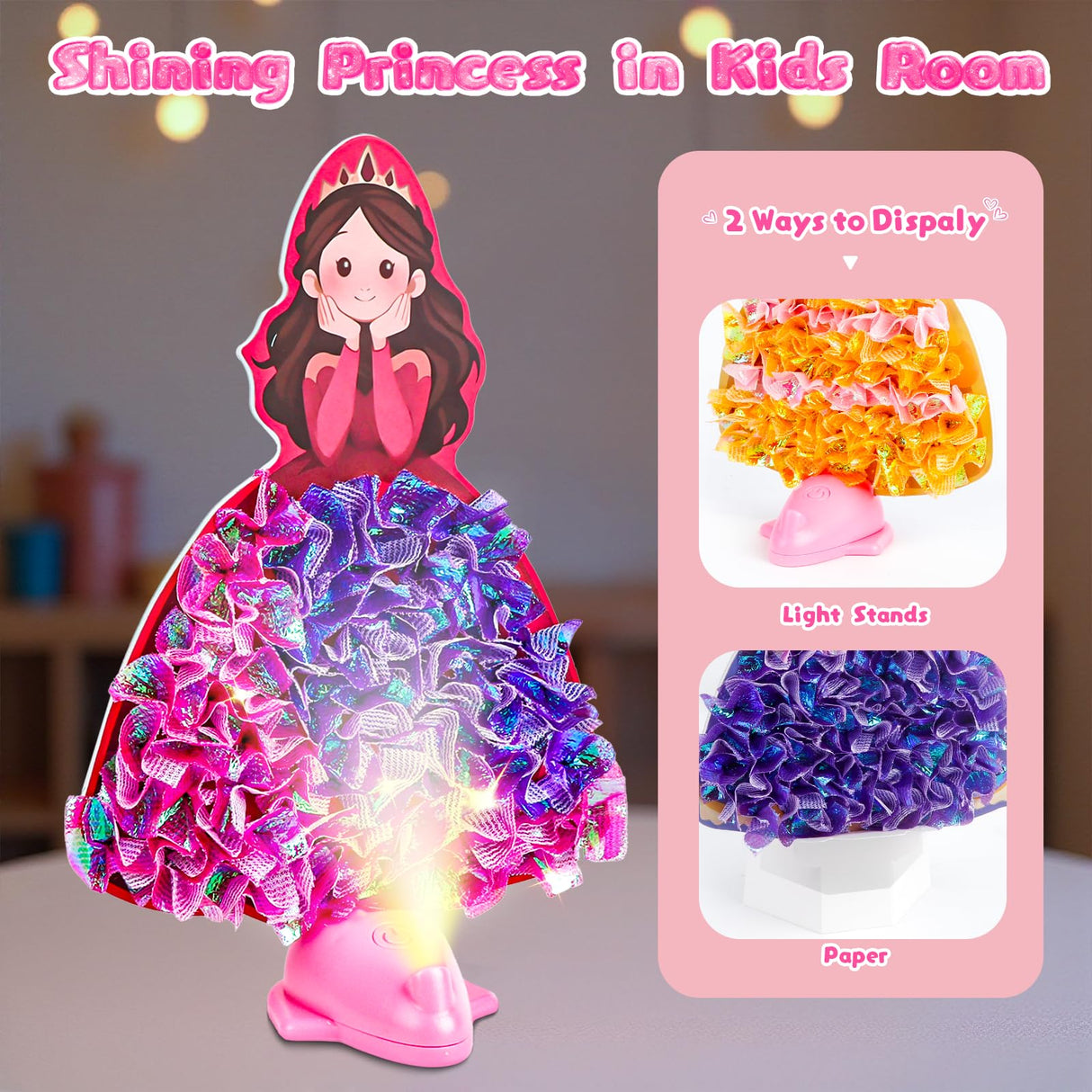 Fortand Poke-Art Crafts Kit for Kids, Princesses Craft Kits for Girls Ages 4-9 Paper Craft Kits with LED Base DIY Creative Activity Toys Gifts for Girls & Boys Ages 4 5 6 7 8 9 Mess-Free Fun for Kids Fortand