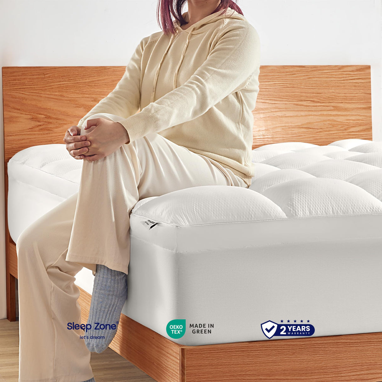 SLEEP ZONE Mattress Topper Twin Size, Extra Thick Fitted Mattress Pad for Back Pain, Plush and Support Mattress Cover, Deep Pockets Mattress Protector, Hotel Quality (White, Twin) SLEEP ZONE
