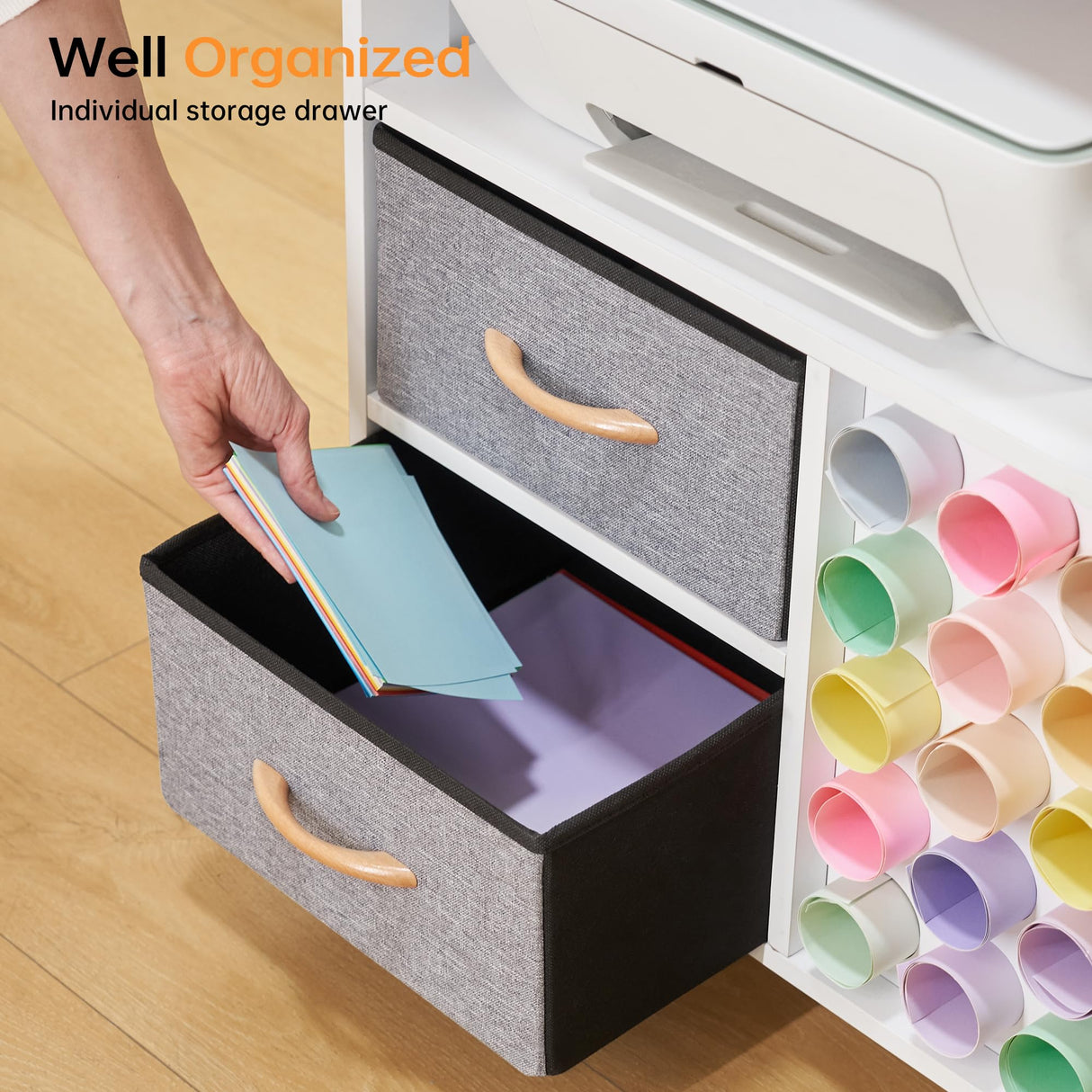 CRAFTEASE Rolling Craft Cart and Storage Table Compatible with Craft Machines Foldable Crafting Cabinets w/2 USB Ports and Outlets 31 Vinyl Rolls Holder Heat Press Organizer Workstation for Craft Room CRAFTEASE