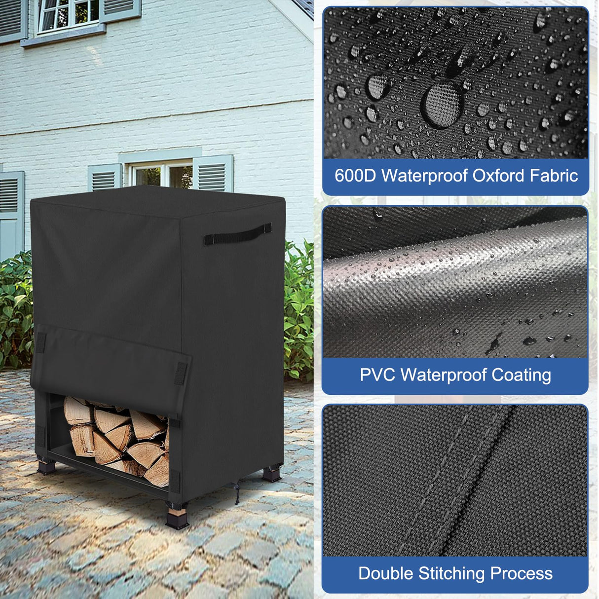 AKEfit 17IN Firewood Log Rack Cover, Waterproof Covers for firewood, Heavy Duty 600D Oxford Outdoor Firewood Storage Cover, Outdoor Log Holder Cover (Log Rack not Included) AKEfit