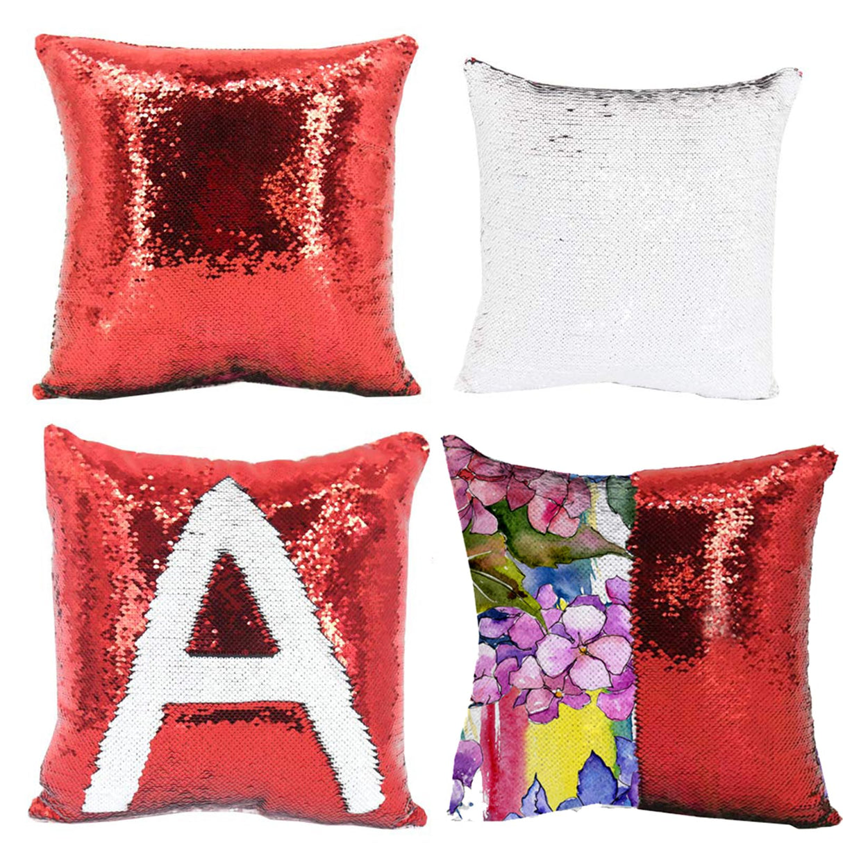 H-E 10PCS Mixed Color Sublimation Reversible Sequin Pillow Case Cover Blanks Square Mermaid Throw Pillowcase Covers Sofa Cushion Cover Case 15.75"x15.75" H-E