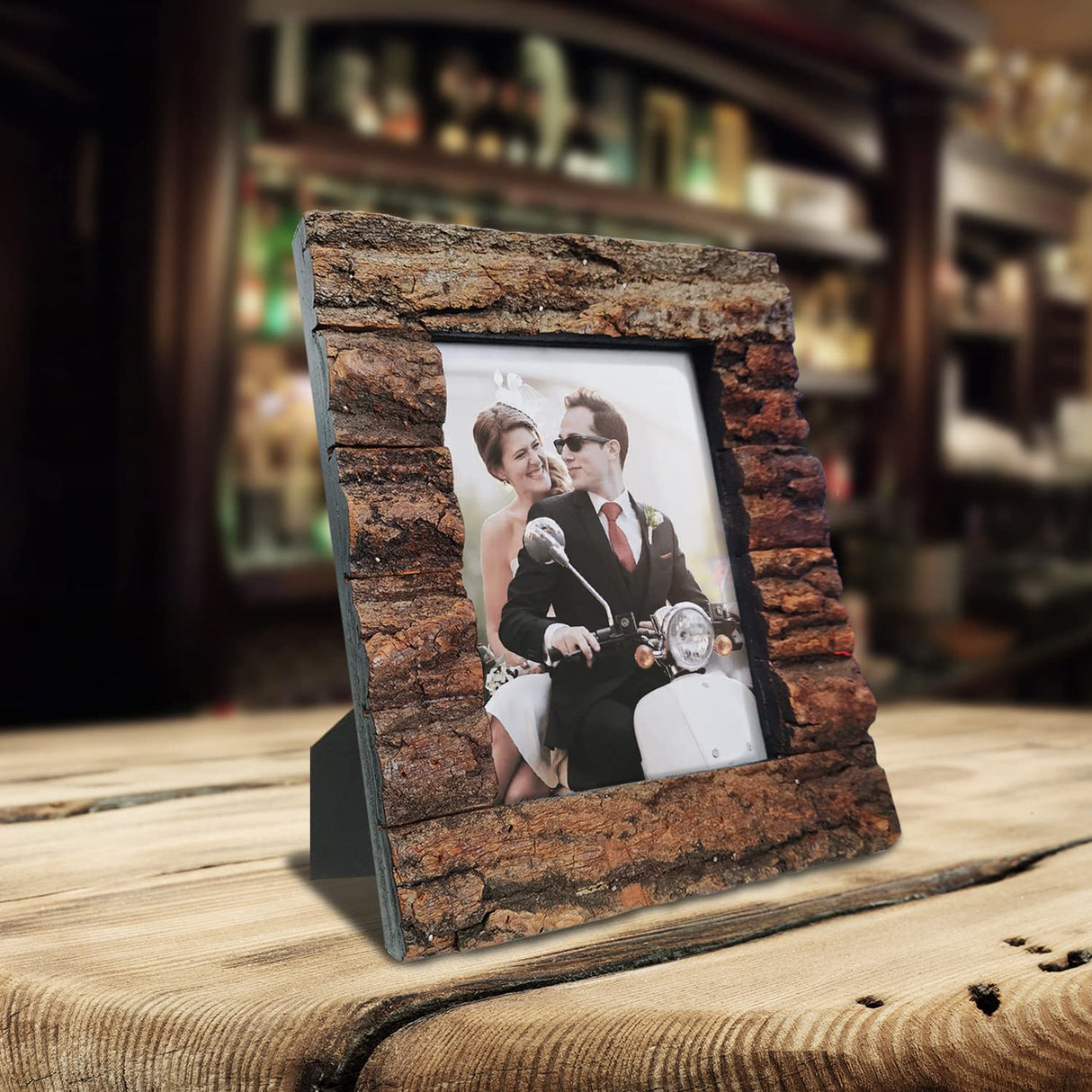 IKEREE 5x7 Rustic Farmhouse Distressed Picture Frame Made of Solid Wood and Real Bark for Table Top Display and Wall Mounting… IKEREE