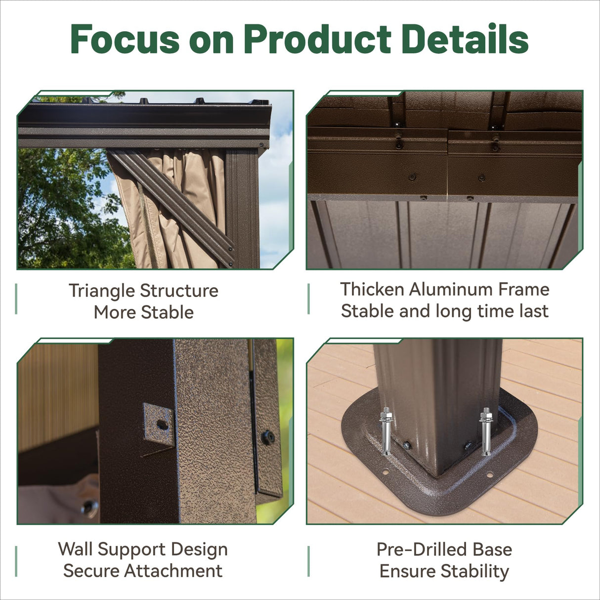 SHPAI 12’ x 20’ Lean to Gazebo, Outdoor Wall Mounted Gazebo Aluminum Frame, Hardtop Pergola with Galvanized Steel Sloping Roof for Patio Deck Garden Backyard, Curtain and Netting Included SHPAI