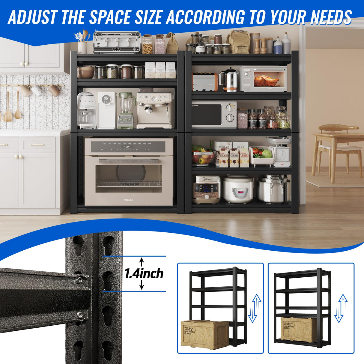 AOJUFEO Garage Shelving Heavy Duty 5 Tier Adjustable Metal Storage Shelf Industrial Rack Easy Assembly for Basement, Warehouse, Garage Storage Organization 16" D x 36" W x 72" H AOJUFEO