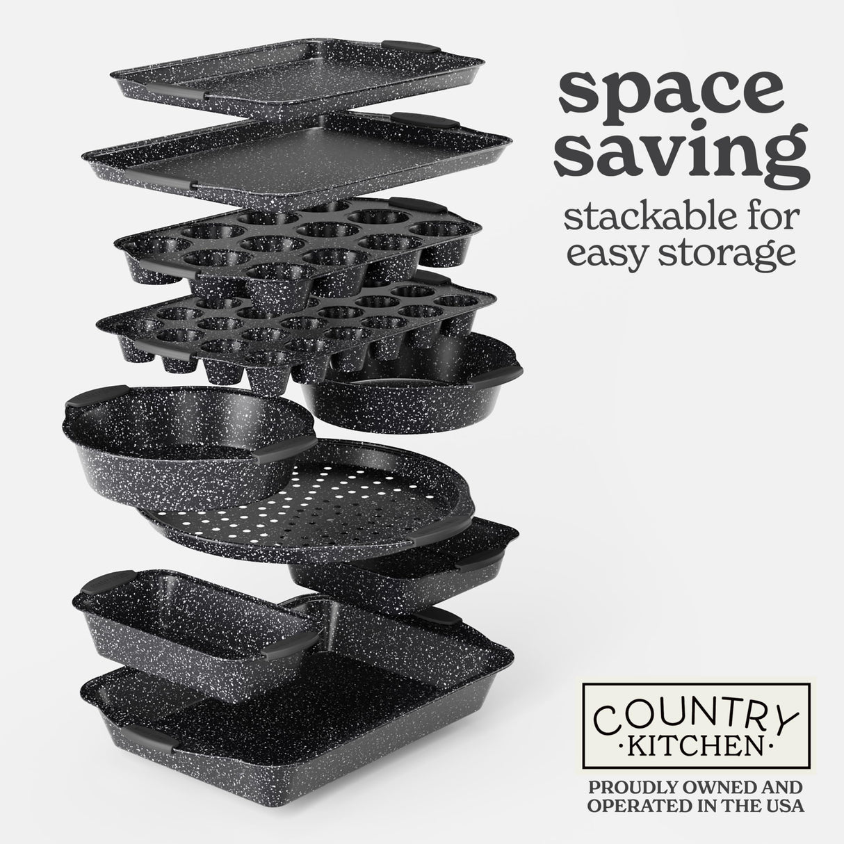 Country Kitchen Nonstick Stackable Bakeware Set - Durable, Easy Release Baking Set, Black, 10 Pcs Country Kitchen