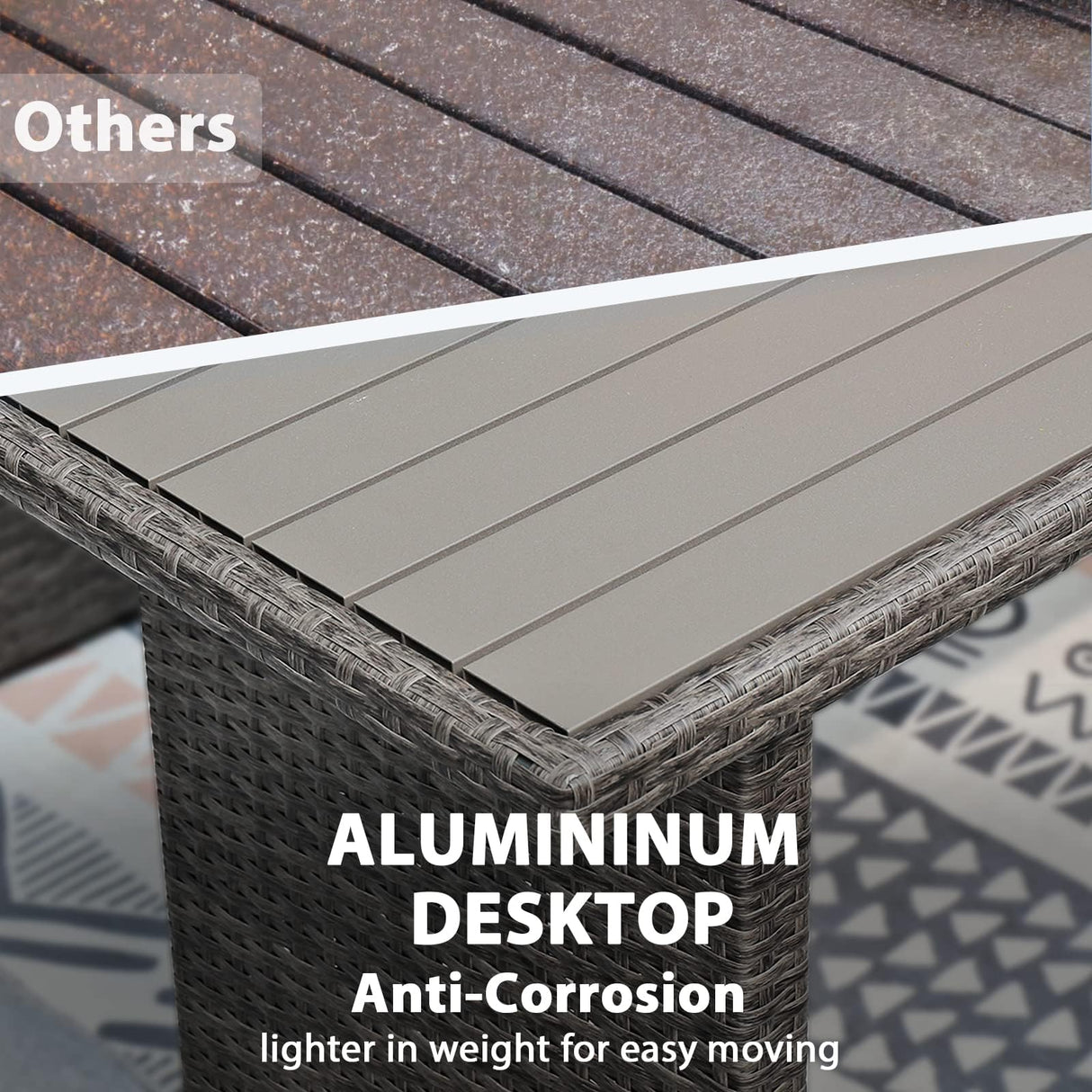 JOIVI Outdoor Patio Furniture Set, 7 Piece Patio Dining Sofa Set, Outdoor Sectional Couch Conversation Set All Weather Wicker Rattan Aluminum Desktop Dining Table & Chair with Ottomans, Gray Cushion JOIVI