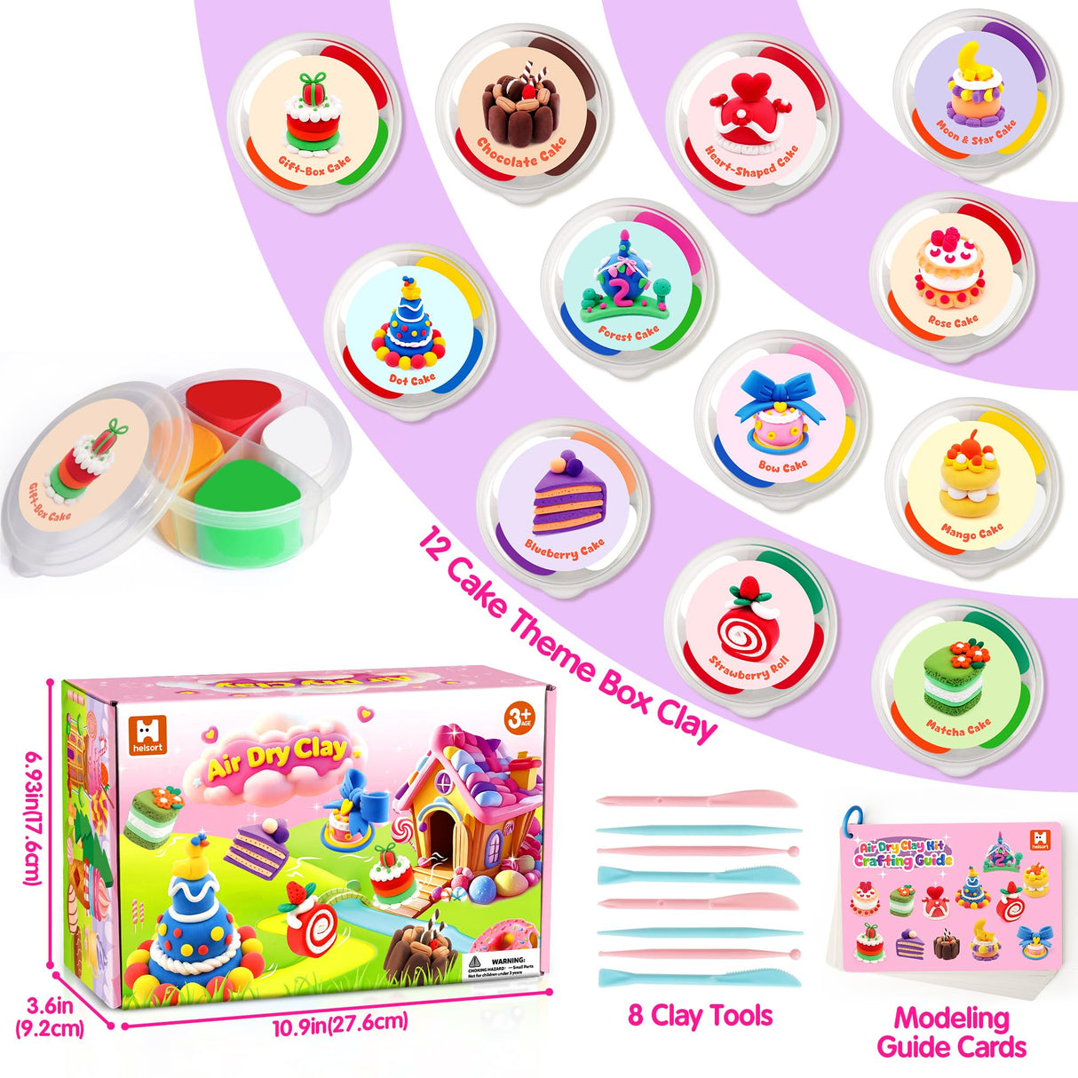 Air Dry Clay for Kids, 12 Boxes Modeling Clay Kit, DIY Molding Clay with Sculpting Tools and Tutorial, Ultra Light, Safe & Non-Toxic, Arts and Crafts Toys Birthday Christmas Gifts for Boys Girls Helsort