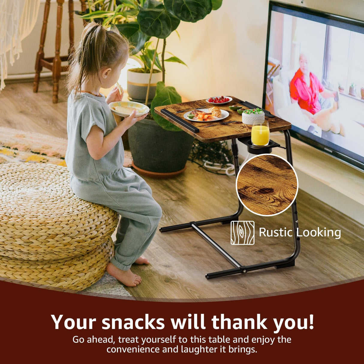 Folding TV Tray Adjustable Dinner - Trays for Eating On Couch Wooden Tables Mate Stand Foldable Desk Table with Cup Holder Portable NUTIKAS