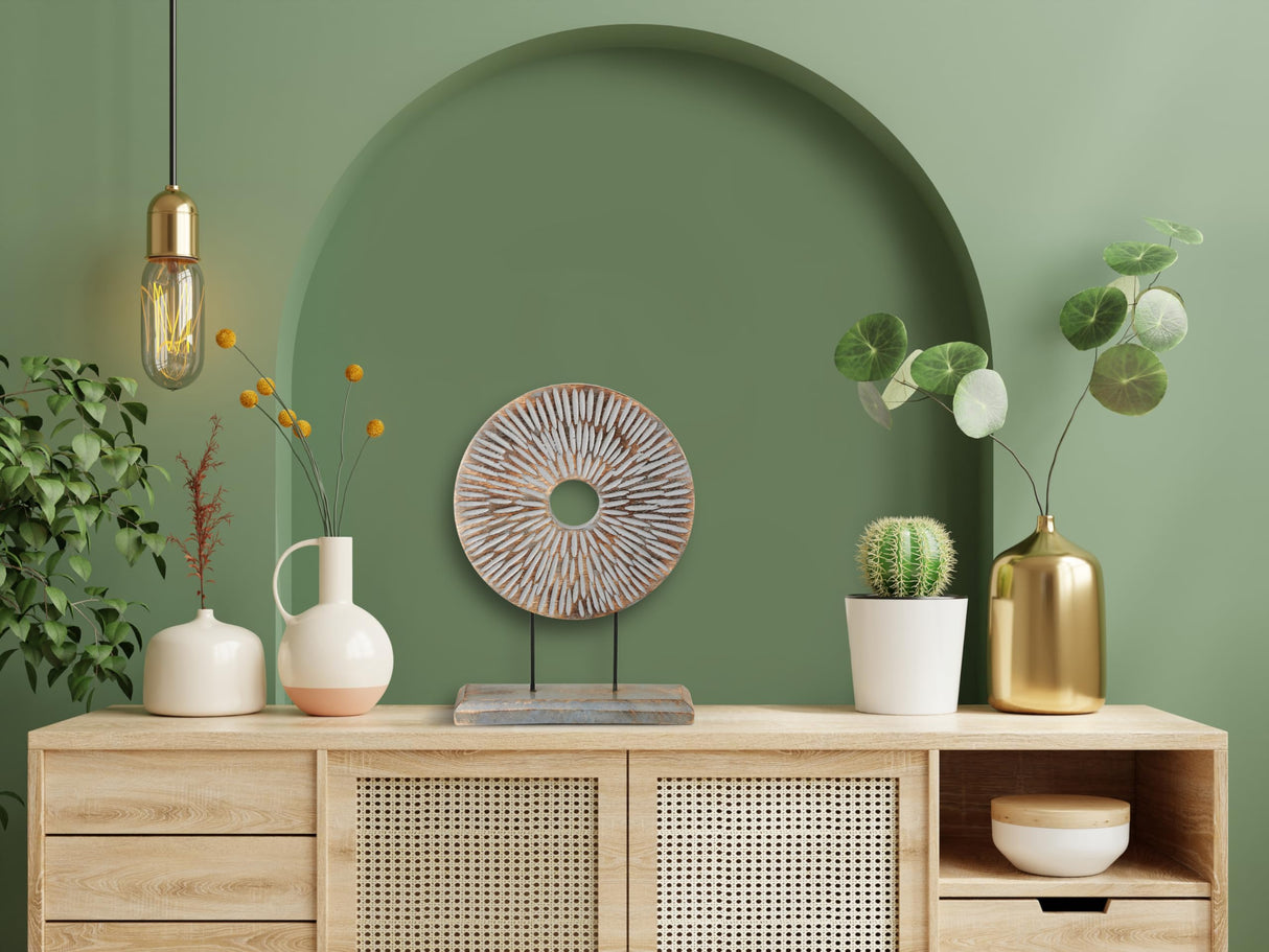 Eximious India Farmhouse Table Sculpture Home Decor Statue Mandala Carved for Modern Home 10" x 14", Living Room, Fireplace Mantel Shelf, Table and Entryway Decor Stand KHST06 Eximious India