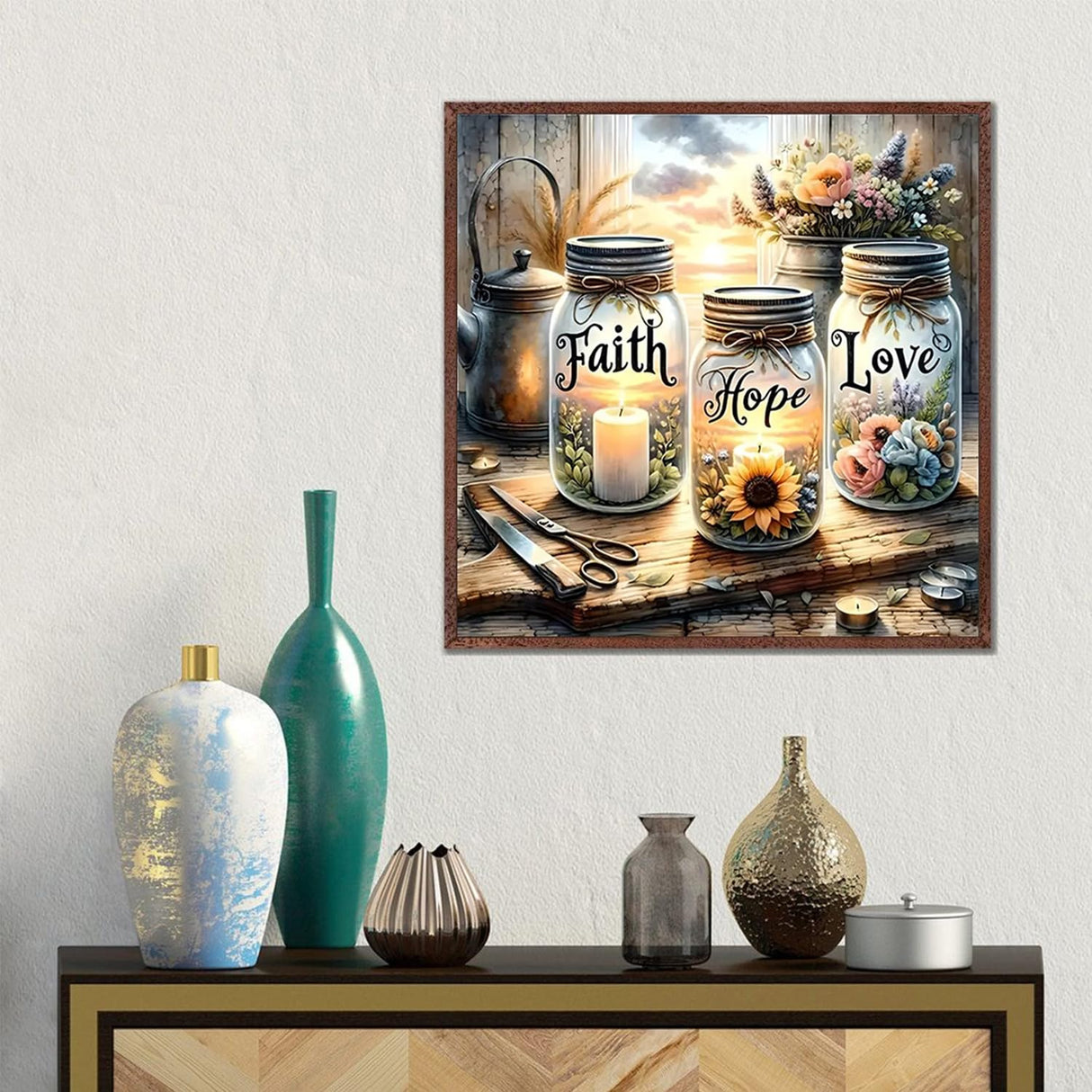 TOPMCYSG Faith,Hope,Love Diamond Art Kits for Adults,Inspirational 5D Diamond Painting Kits for Beginners,DIY Paint with Round Full Drill Diamond Dots Gem Painting for Adults,Home Decor 13.78x13.78 in TOPMCYSG