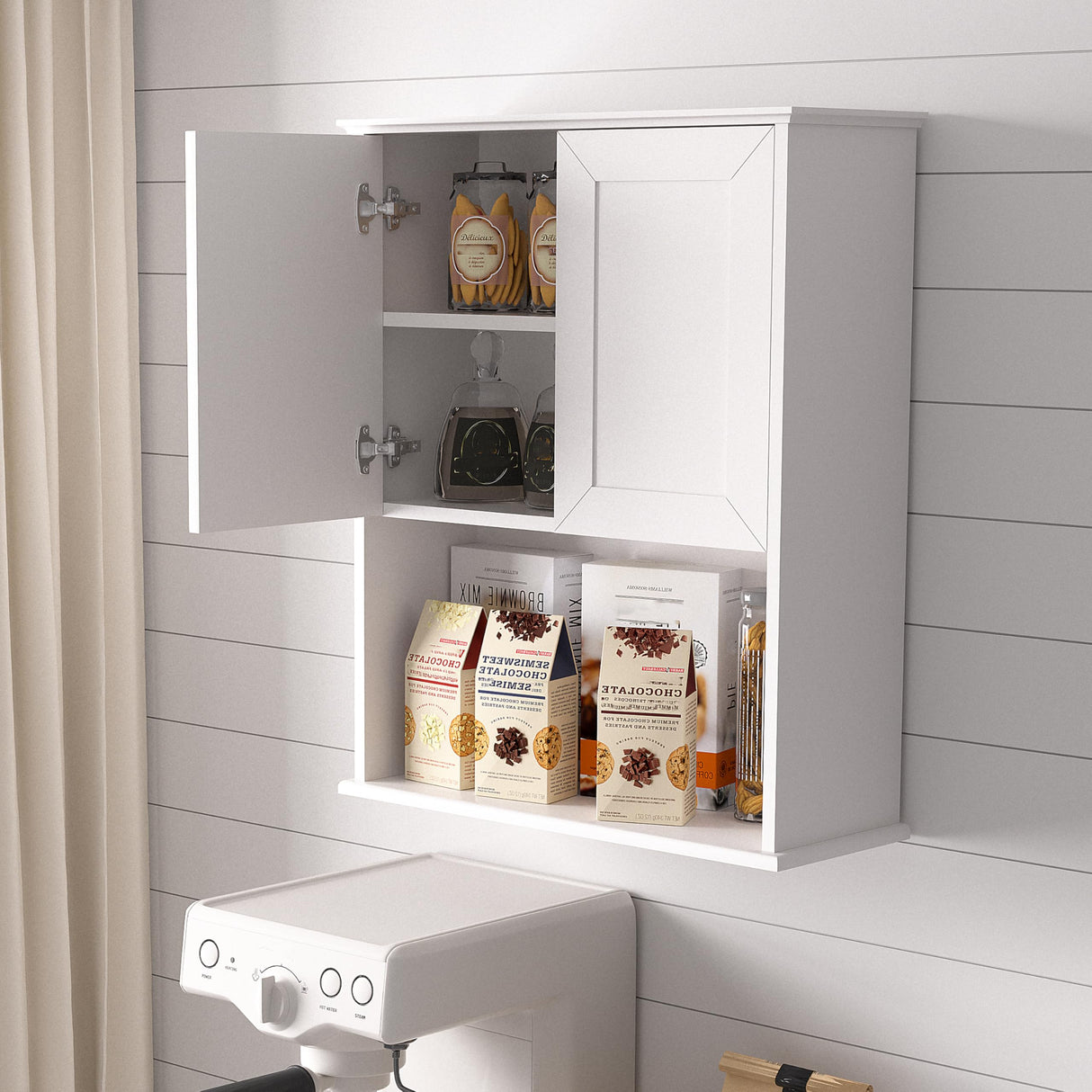 Bathroom Wall Cabinet Wooden with 2 Doors,Over the Toilet Storage Cabinet,Bathroom and Laundry Wall Mount Storage Medicine Cabinet with Open and Adjustable Shelf,Easy Assembly (Style A -1 PC, White) NewBeth