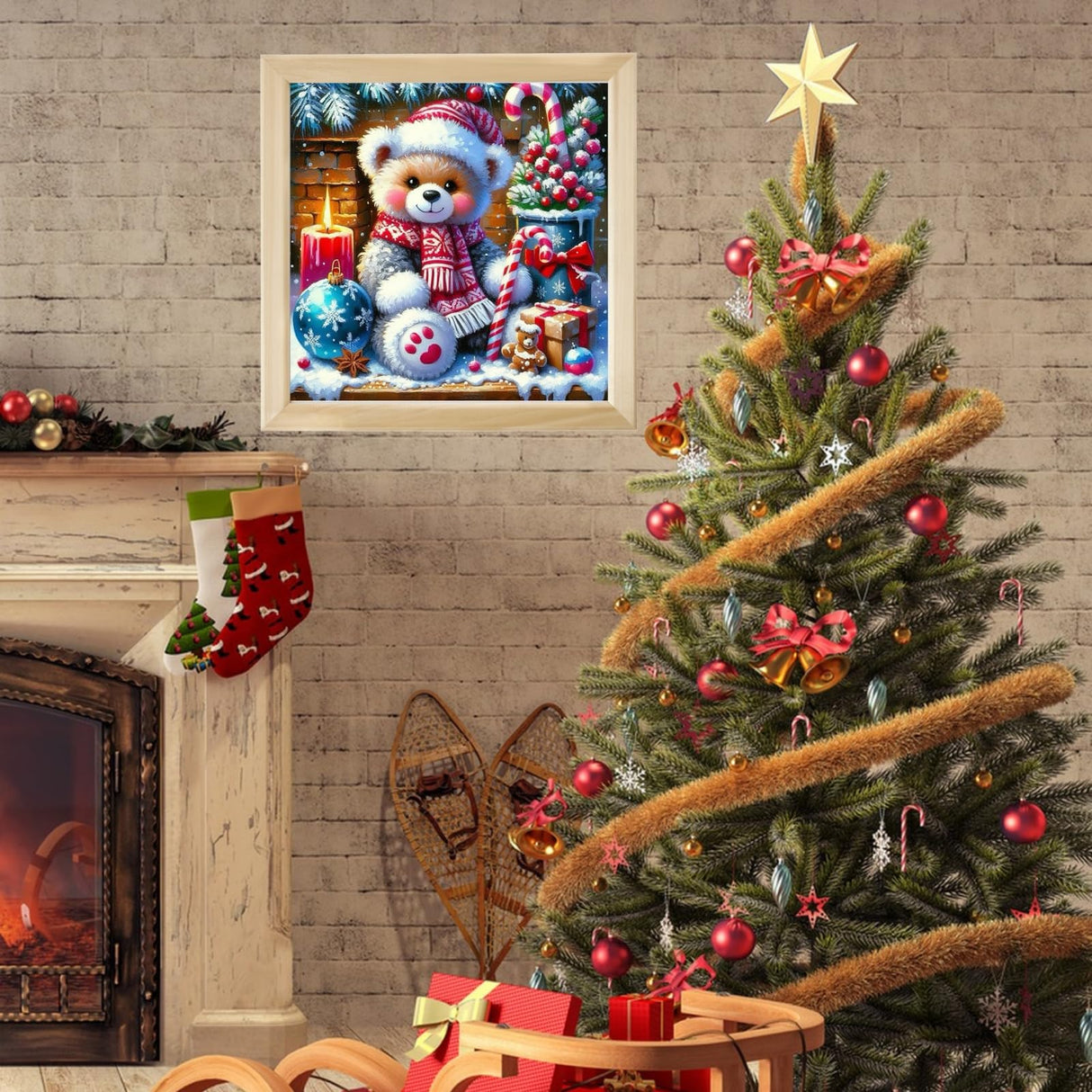 Christmas Bear 5D DIY Diamond Painting Kits for Adults, Christmas Diamond Art Kits for Beginners, Full Drill Winter Dot Painting Gem Art Kits for Home Wall Decor13.78 x13.78 Inch 5DDIYART
