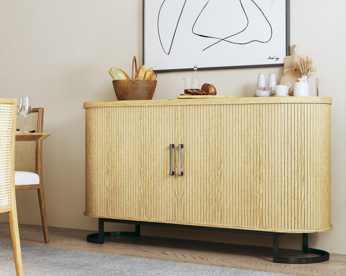 HUAHUU Sideboard Buffet Cabinet with Storage, 54.3" Fluted Tambour, Adjustable Shelves, Mid Century Modern Console for Living Room Kitchen HUAHUU