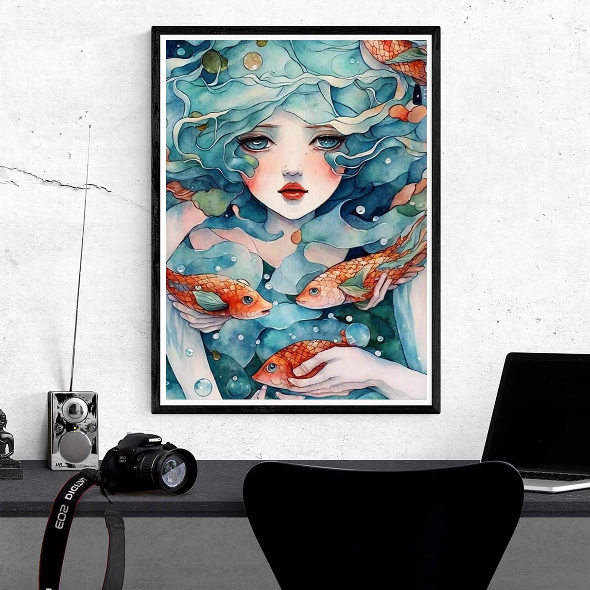 Kaliosy 5D Diamond Art Kits for Adults Fish Girl by Number Kits, Diamond Painting Art Animation DIY Full Drill Crystal Craft Cross Stitch Embroidery Decoration (12x16 inch) 30x40 cm Kaliosy