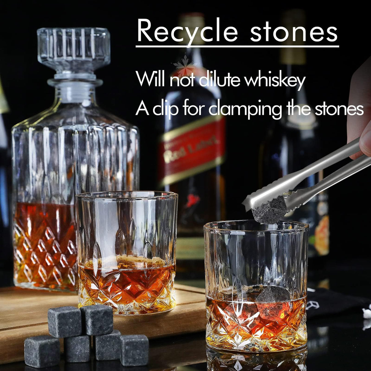 Whiskey Decanter Set for Men, Whiskey Glasses and Decanter with Cooling Stones Clear Glass Whisky Liquor Decanter Set for Whiskey Bourbon Rum Men Fathers'Gift INFTYLE