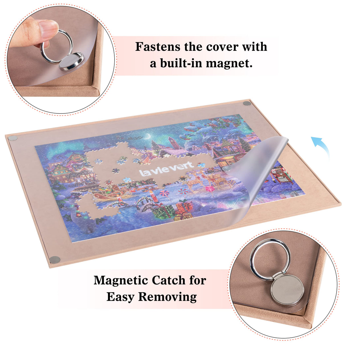 Lavievert Wooden Jigsaw Puzzle Board with Dust-Proof Cover, Lightweight & Portable Puzzle Mat Storage Saver with Non-Slip Surface for Up to 1000 Pieces - Khaki LAVIEVERT