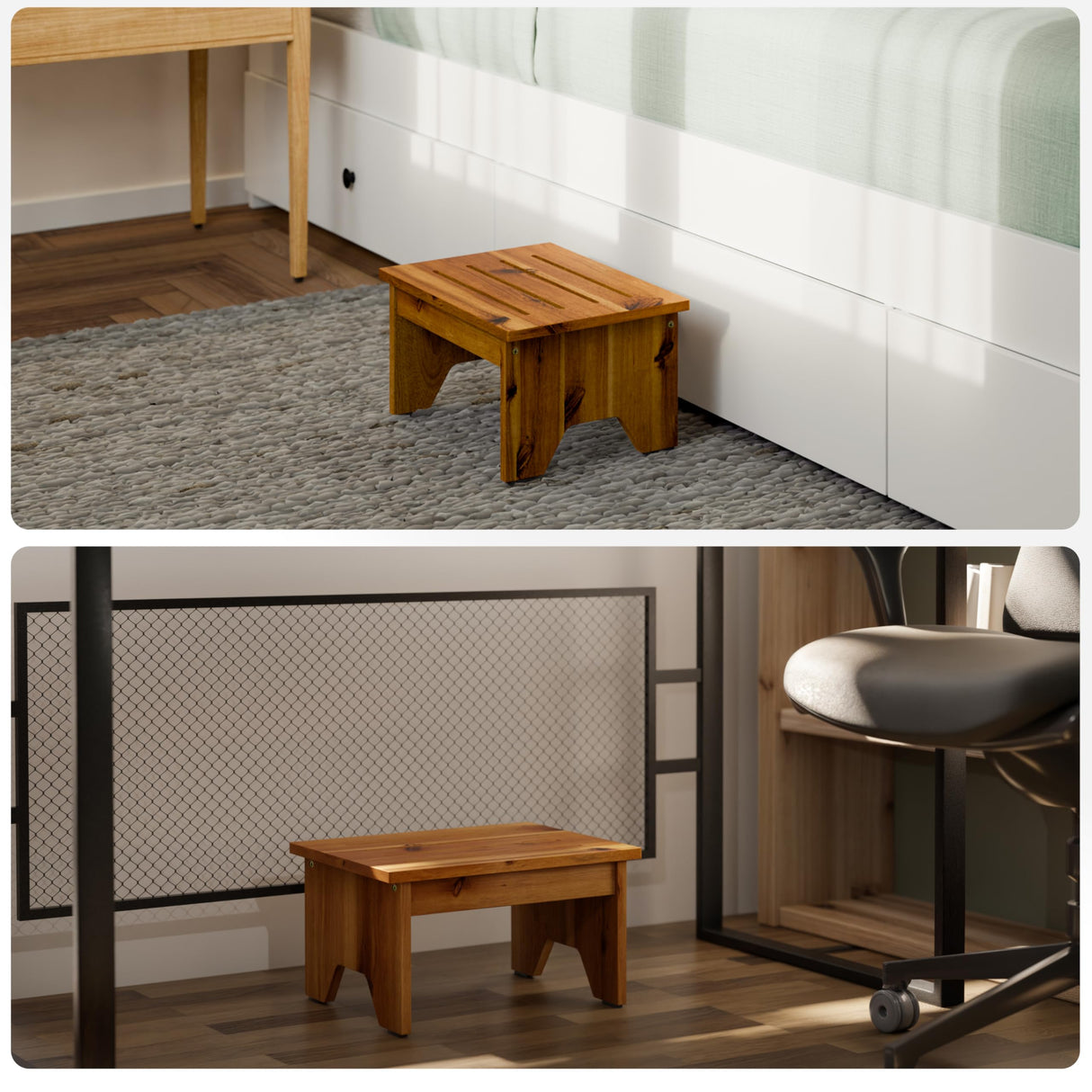 Holana 9" Acacia Wood One Step Stool for Adults - 300 Lbs Wooden Step Stools Heavy Duty for High Bed Riser, Bathroom, Bedroom - Small Stepping Stool for Elderly, Seniors, Kids, Handicap Use Indoor HOLANA