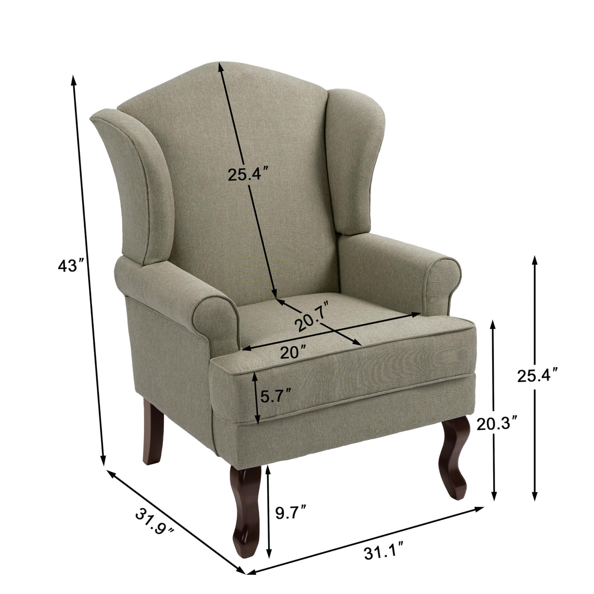 UIXE High Back Accent Chair for Living Room, Comfy Upholstered Arm Chair in Fabric with Retro Solid Wood Legs, Traditional Armchair Single Sofa Reading Seat - Light Camel UIXE