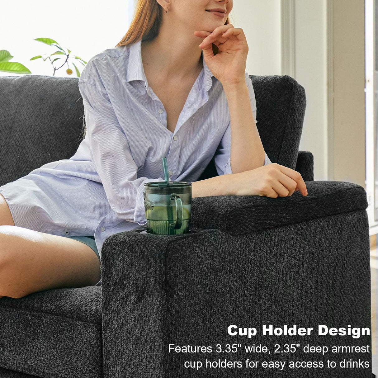 Belffin Chenille Modular Sectional Sofa Convertible L Shaped Corner Couches for Living Room with Storage Armrest with Cup Holder Dark Grey Couch Belffin