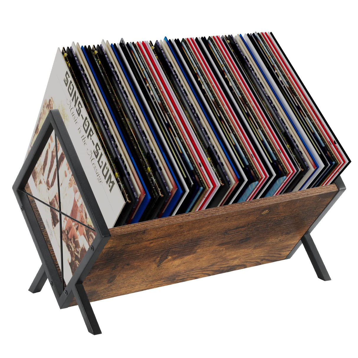 YINMIT Vinyl Record Holder, 80-100 LP Vinyl Record Storage Rack, Quick Assembly Vinyl Record Display, Retro Style Organizer for Magazine, Book, Files, Albums (Rustic Brown, 1 Tier) YINMIT