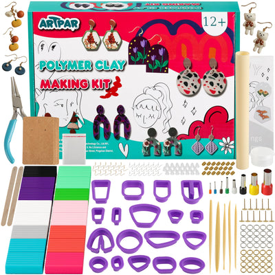 ARTPAR 204 Pcs Complete Polymer Clay Earring Making Kit, Modeling Clay Jewelry Making Supplies, DIY Fashion Arts and Crafts Set Gifts for Adult Artists Or Ages 12+ Girls