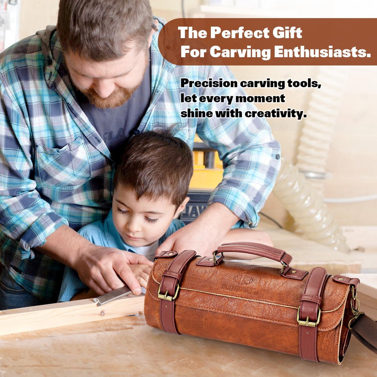 Wood Carving Kit, 20Pcs Wood Carving Tools with PU Leather Storage Bag, Wood Whittling Kit with 3Pcs Chisels & 8Pcs Whittling Knives & 5 Detail Carving Knives for Beginners and Enthusiasts K KERNOWO