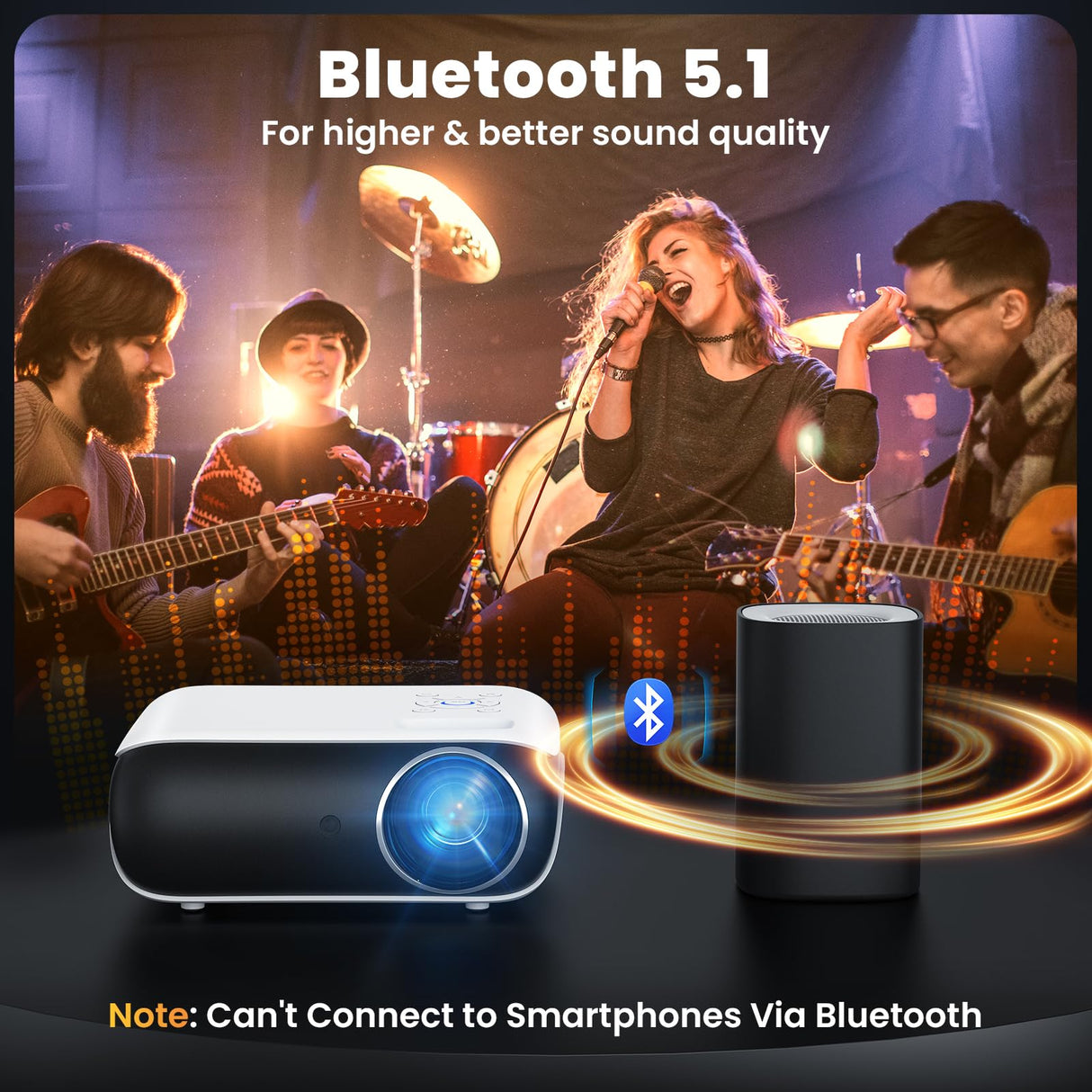 HAPPRUN Projector, Native 1080P Bluetooth Projector, Portable Outdoor Movie Projector, Full HD Mini Projector with Speaker for Home Bedroom, Compatible with Smartphone,HDMI,USB,AV,Fire Stick,PS5 HAPPRUN